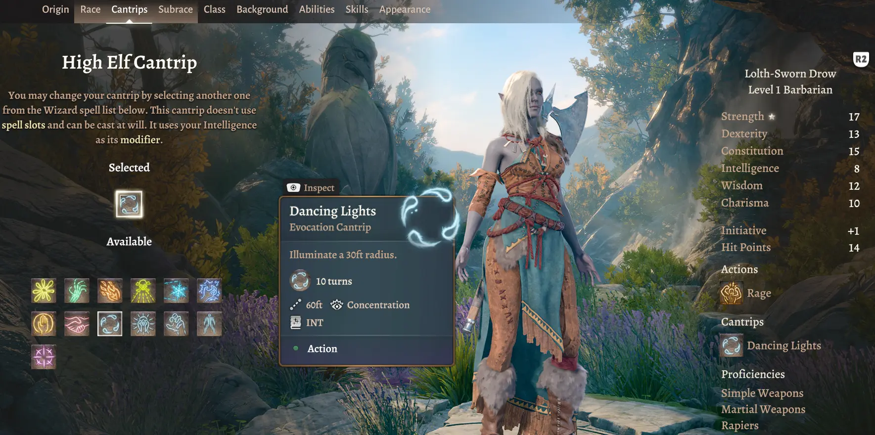 Selectable Starting Cantrip for Drow and Half-Drow mod for Baldur's Gate 3