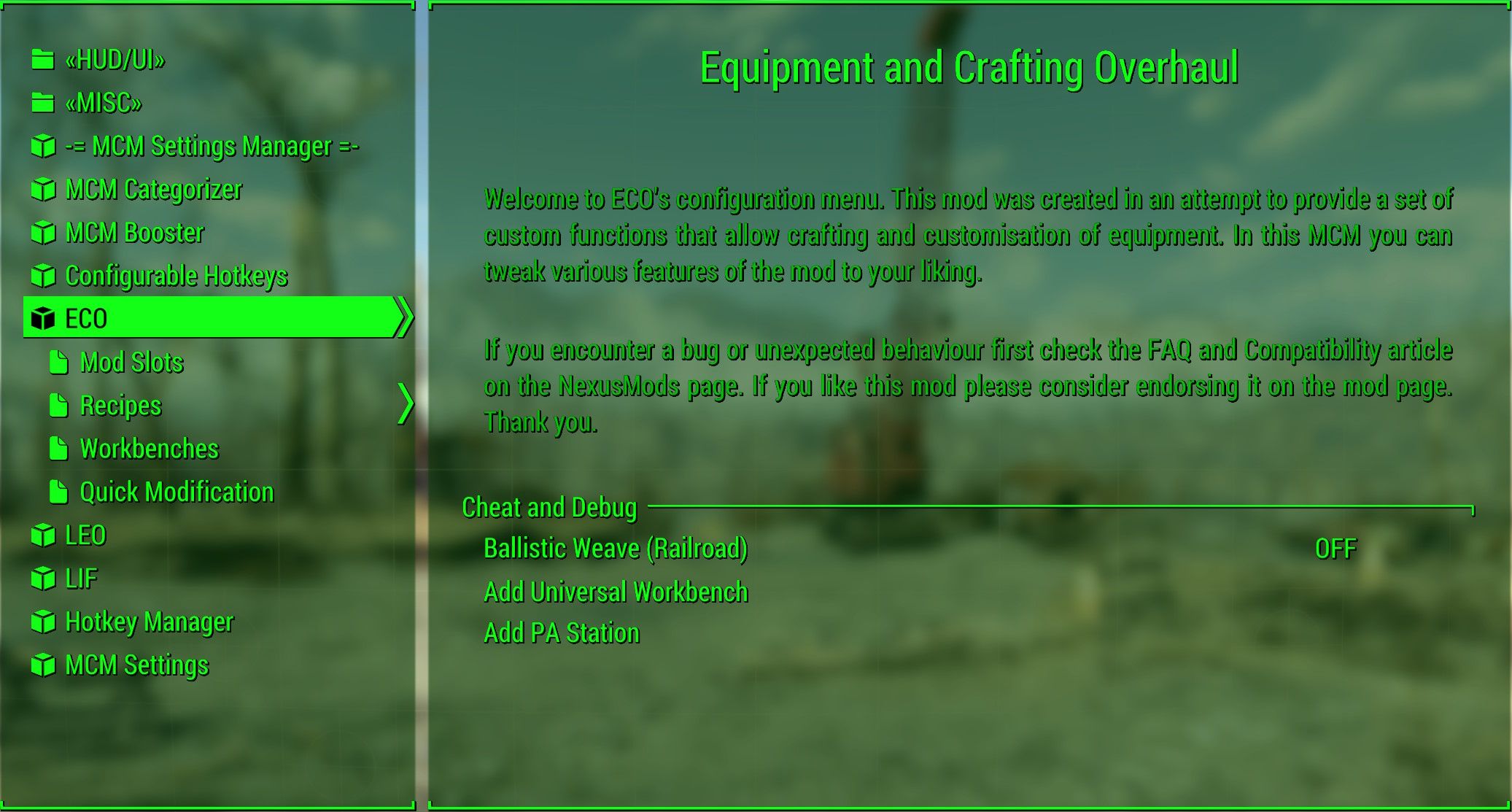 Equipment and Crafting Overhaul (ECO) - Redux mod for Fallout 4