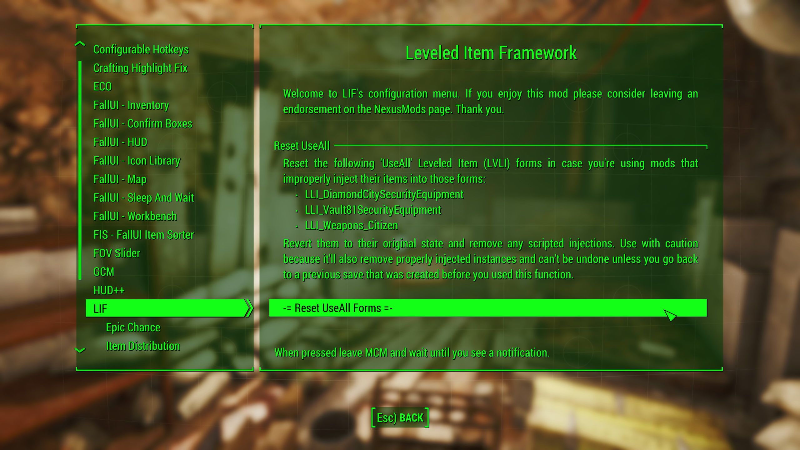 Leveled Item Fixes (LIF) mod for Fallout 4