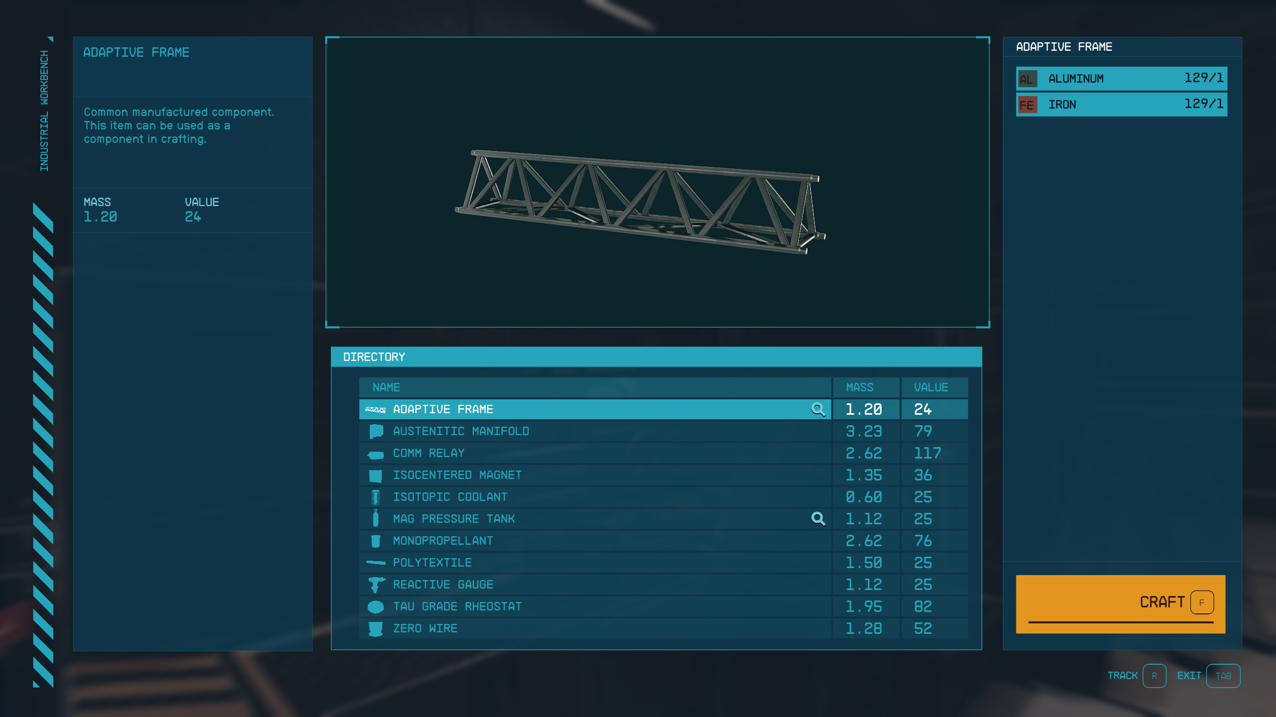 Compact Crafting UI mod for Starfield