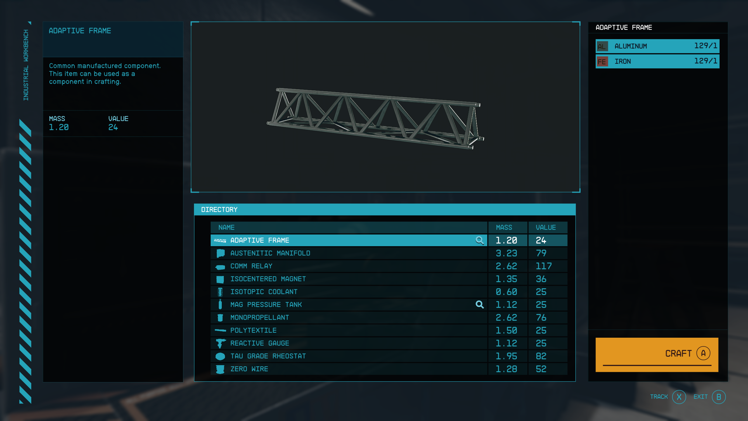 Compact Crafting UI mod for Starfield