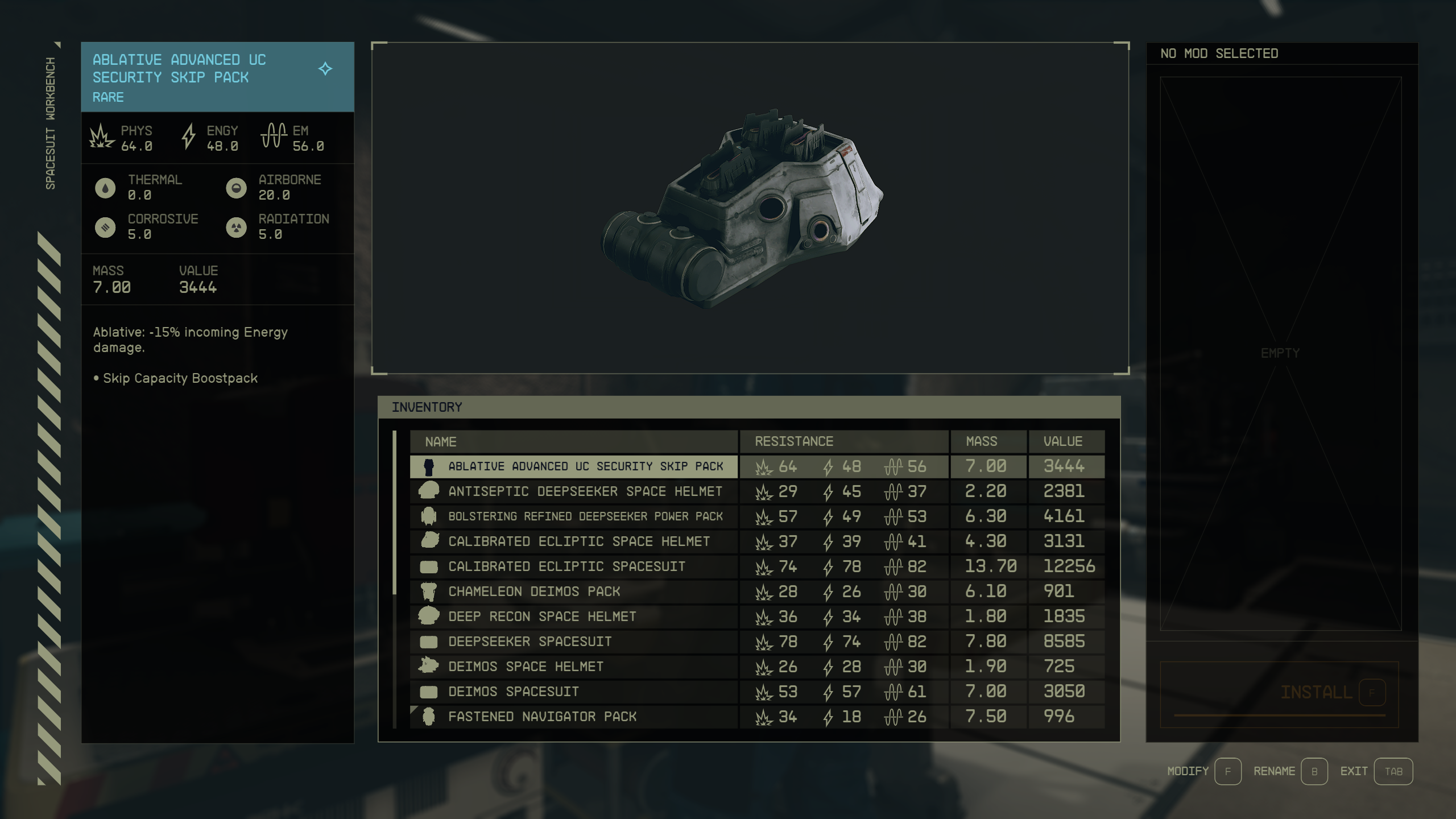 Compact Crafting UI mod for Starfield