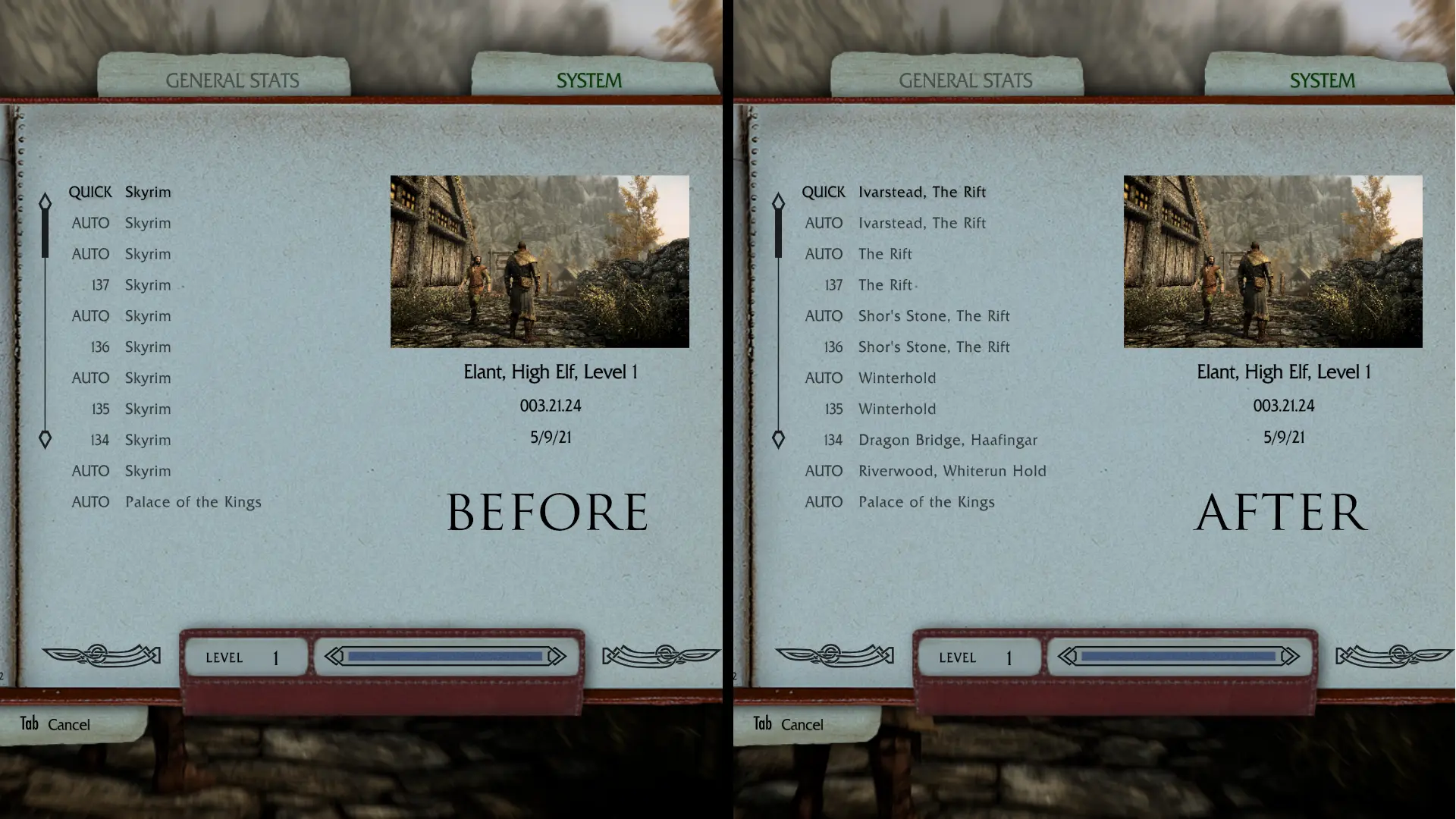 Regional Save Names mod for The Elder Scrolls V: Skyrim Special Edition