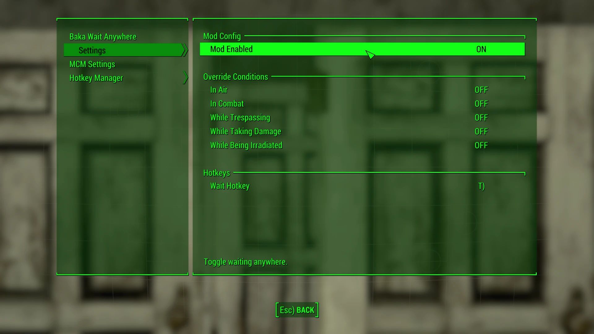 Baka Wait Anywhere mod for Fallout 4