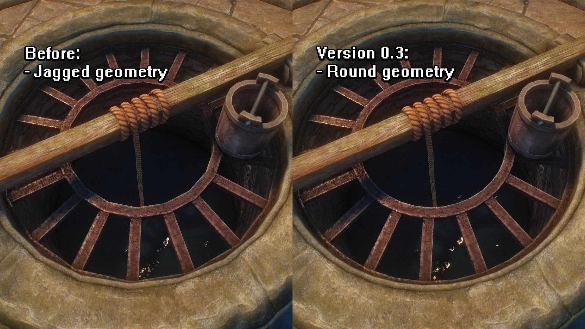 Water in Wells - mesh-only animated wells mod for The Elder Scrolls V: Skyrim Special Edition