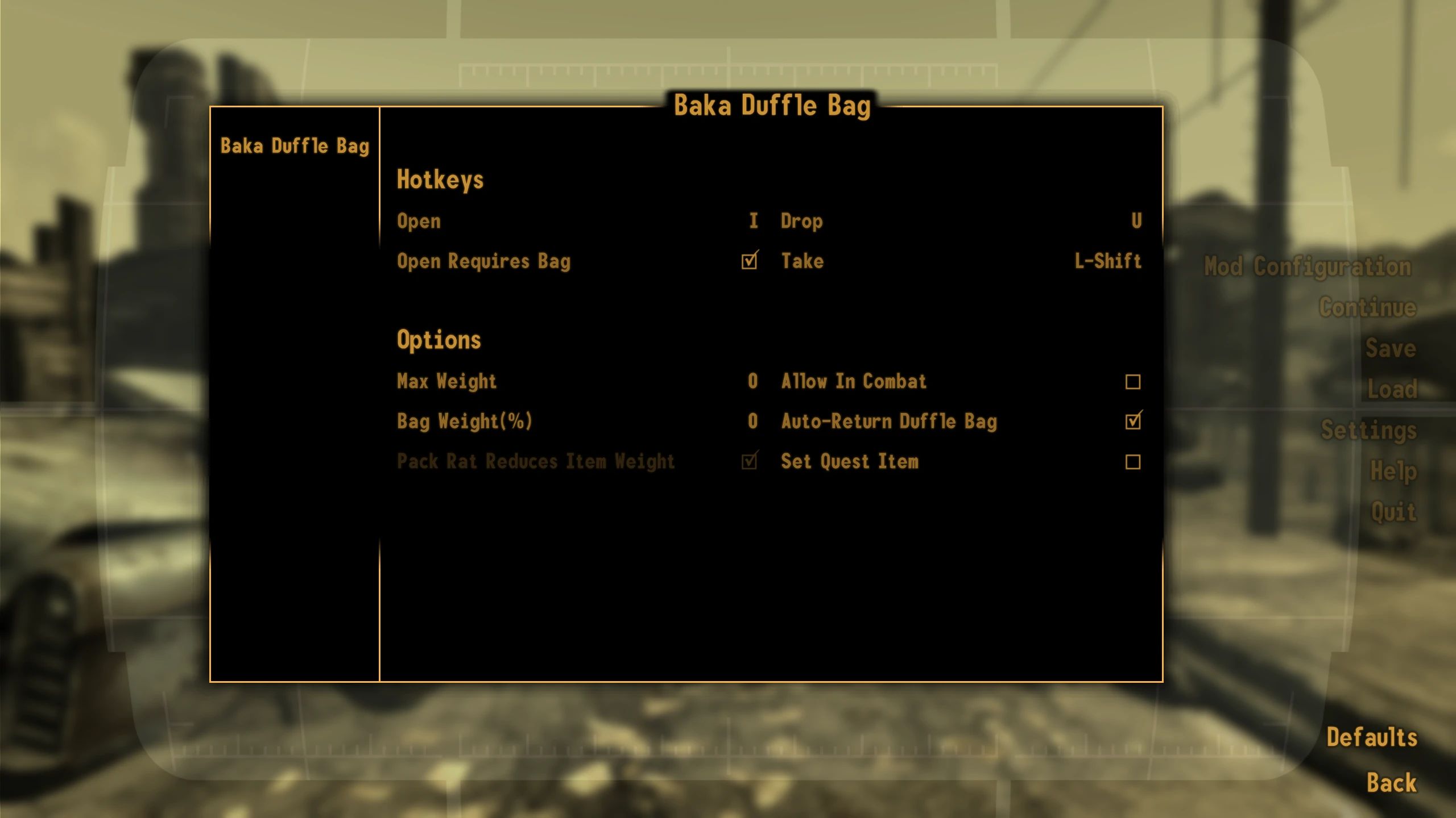 Baka Duffle Bag mod for Fallout: New Vegas