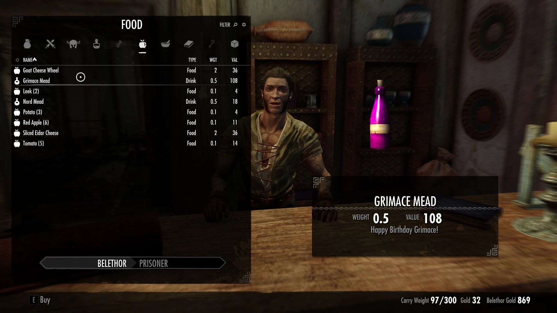 Grimace Mead mod for The Elder Scrolls V: Skyrim Special Edition
