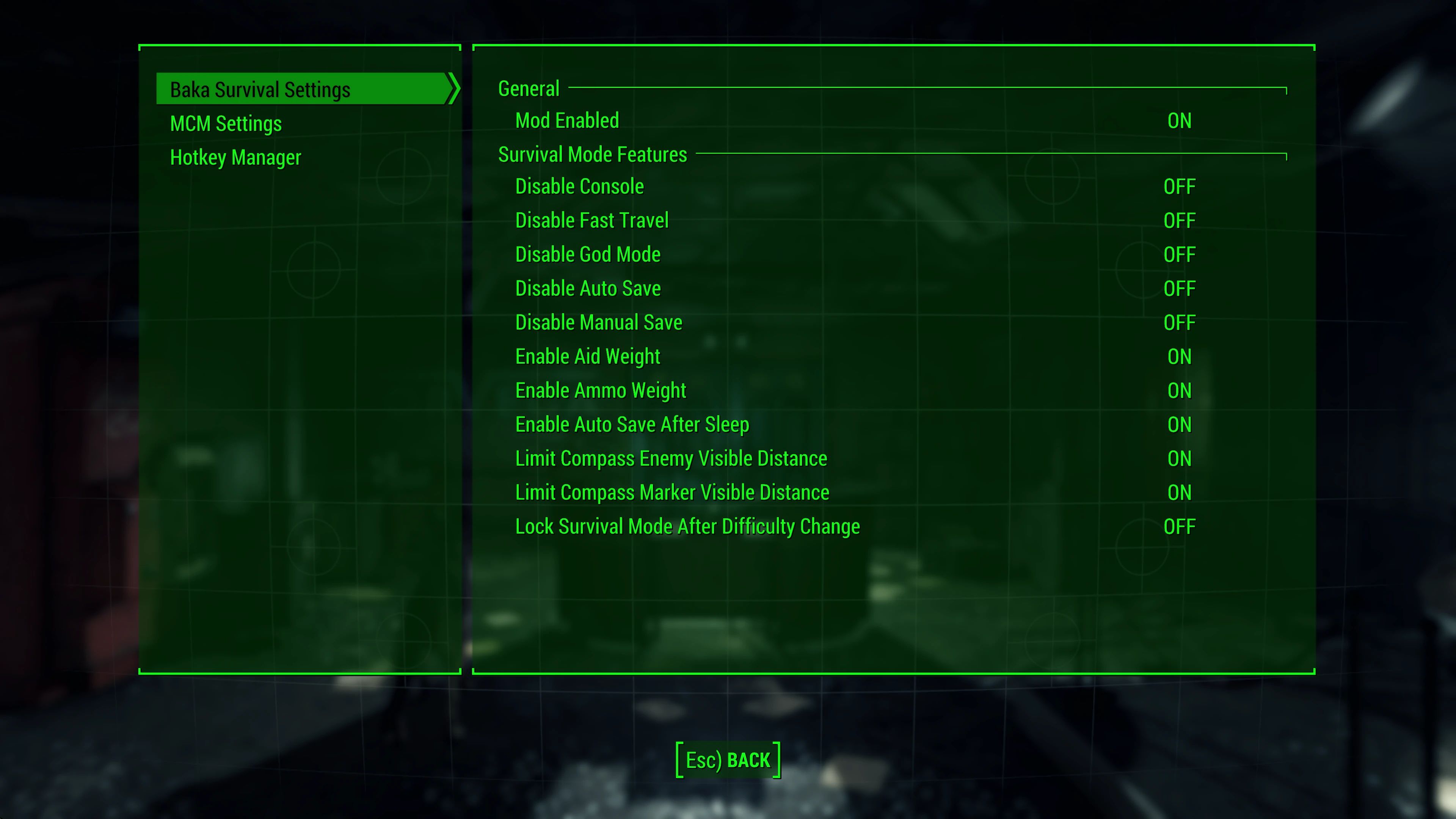Baka Survival Settings mod for Fallout 4
