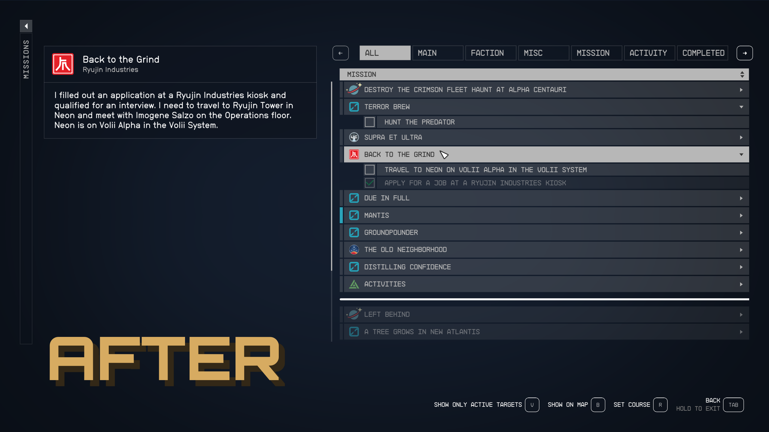 Compact Mission UI mod for Starfield