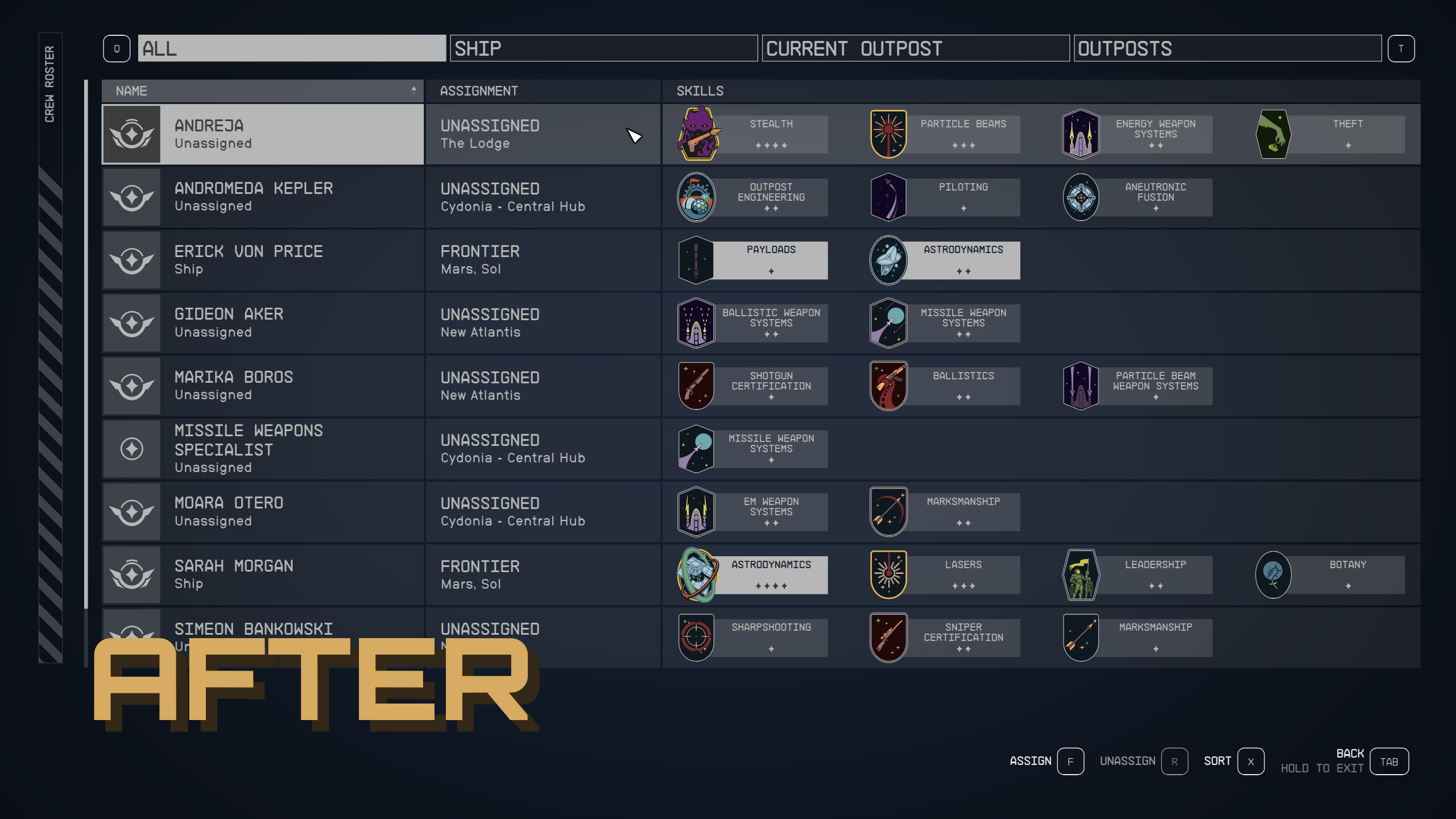 Compact Crew Menu UI mod for Starfield