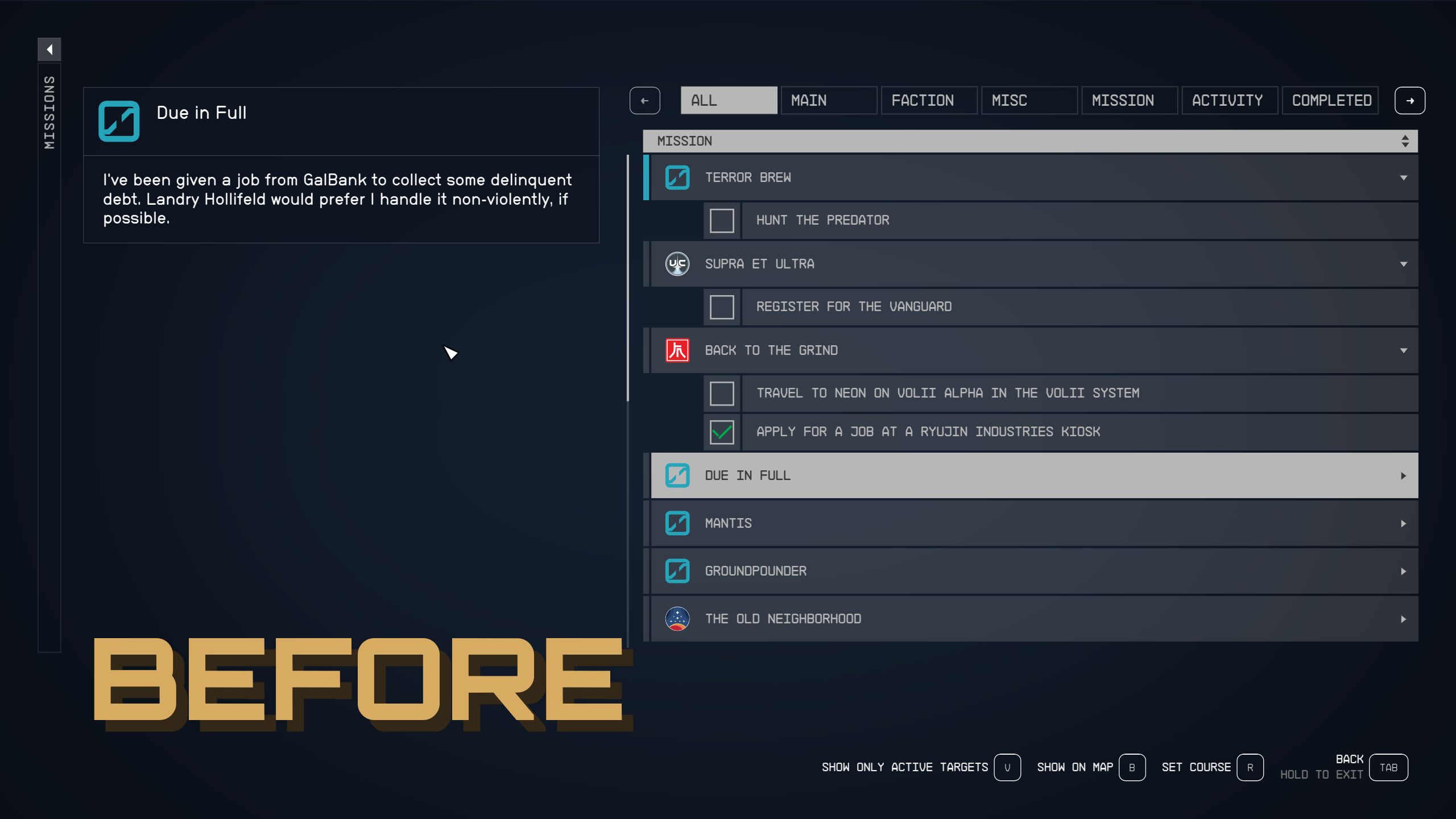 Compact Mission UI mod for Starfield