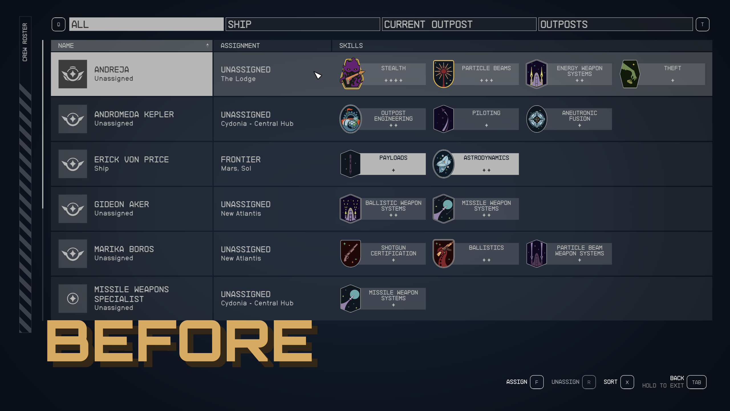 Compact Crew Menu UI mod for Starfield