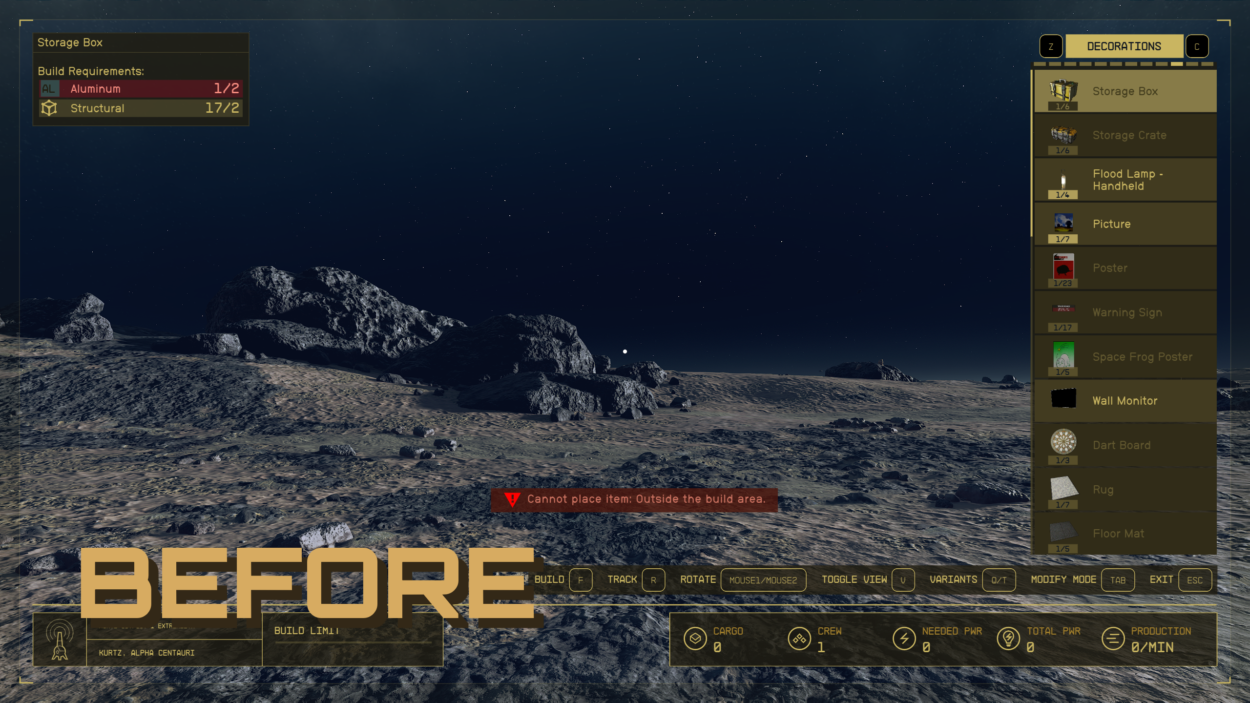 Compact Build Menu UI mod for Starfield