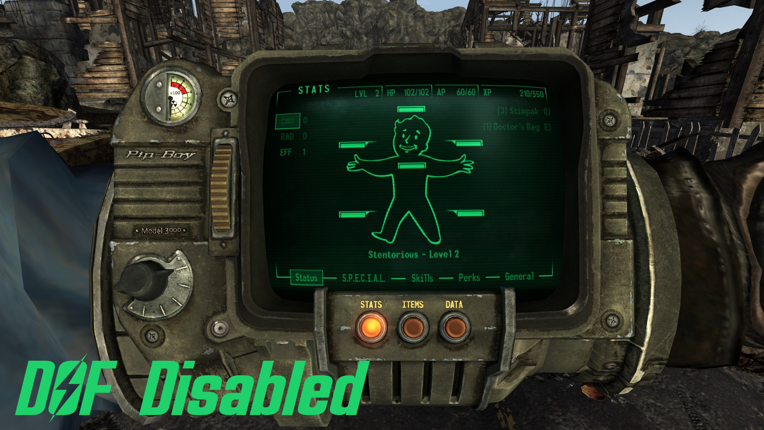 PipBoy DoF Disabler mod for Fallout: New Vegas