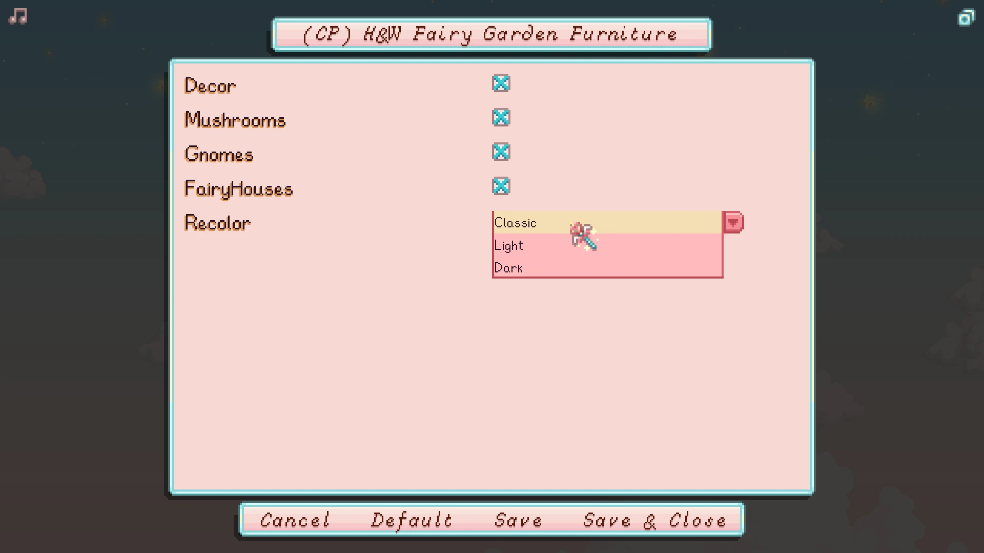 HxW Fairy Garden Outdoor Furniture mod for Stardew Valley