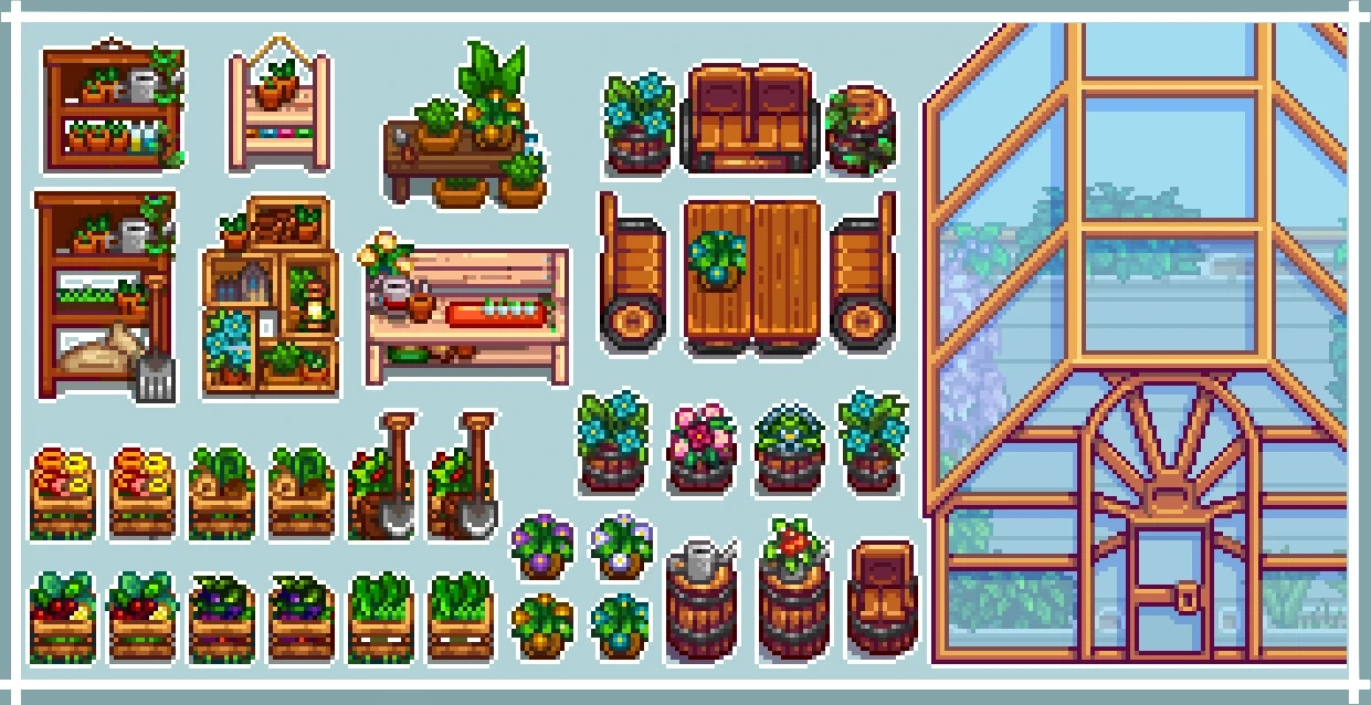 HxW Greenhouse Furniture mod for Stardew Valley