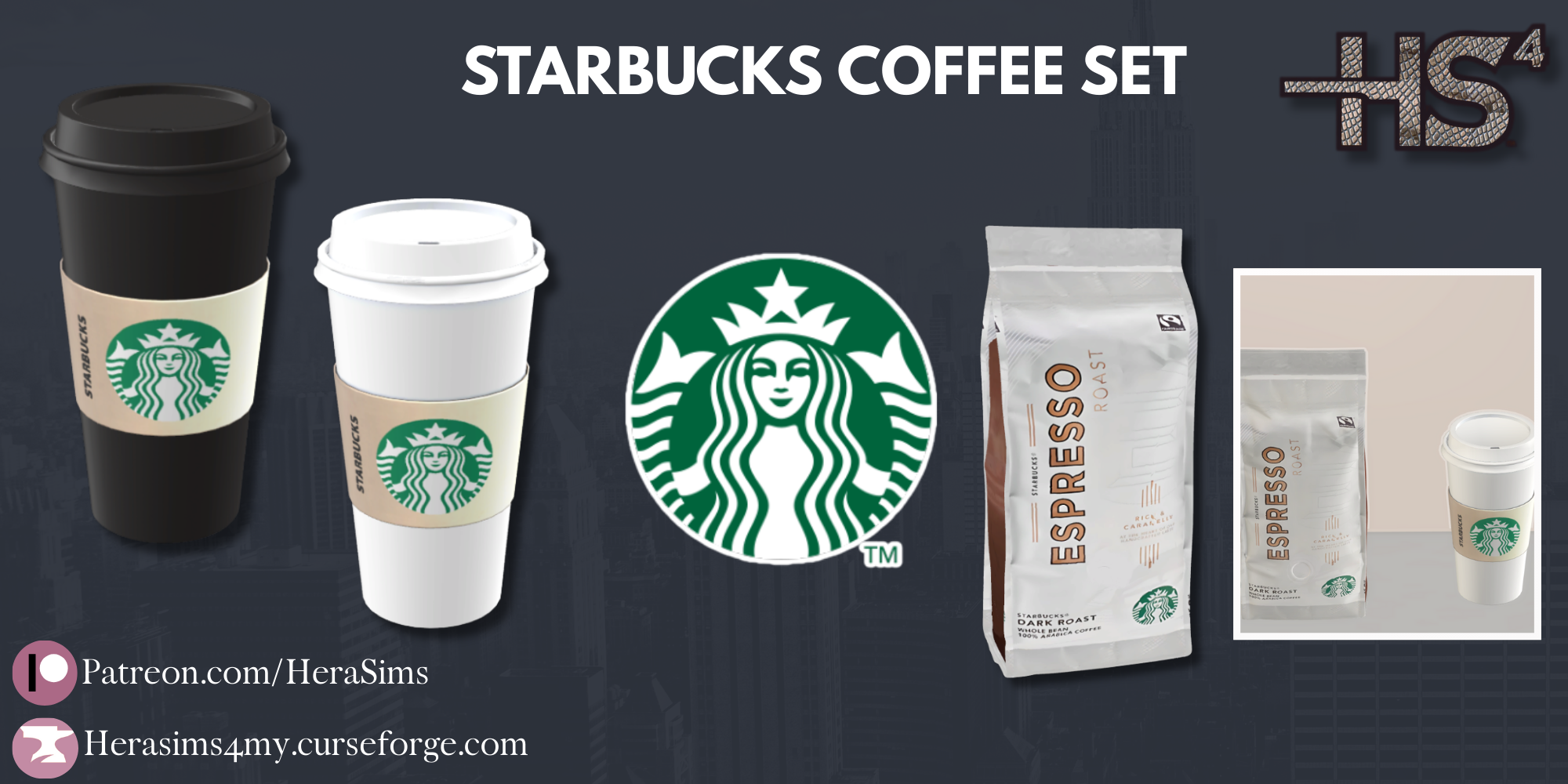 Starbucks coffee set mod for The Sims 4 