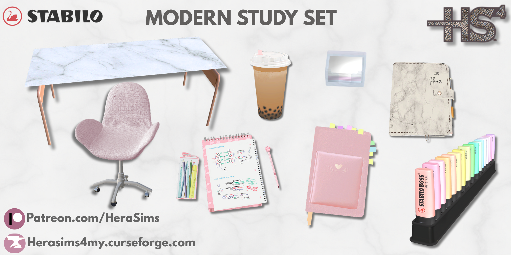 Modern study set mod for The Sims 4 