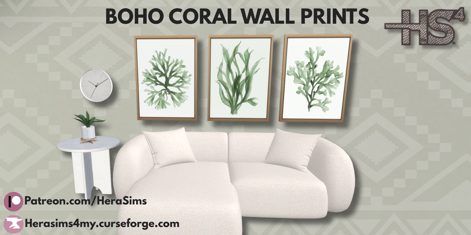 Boho Coral wall prints mod for The Sims 4 