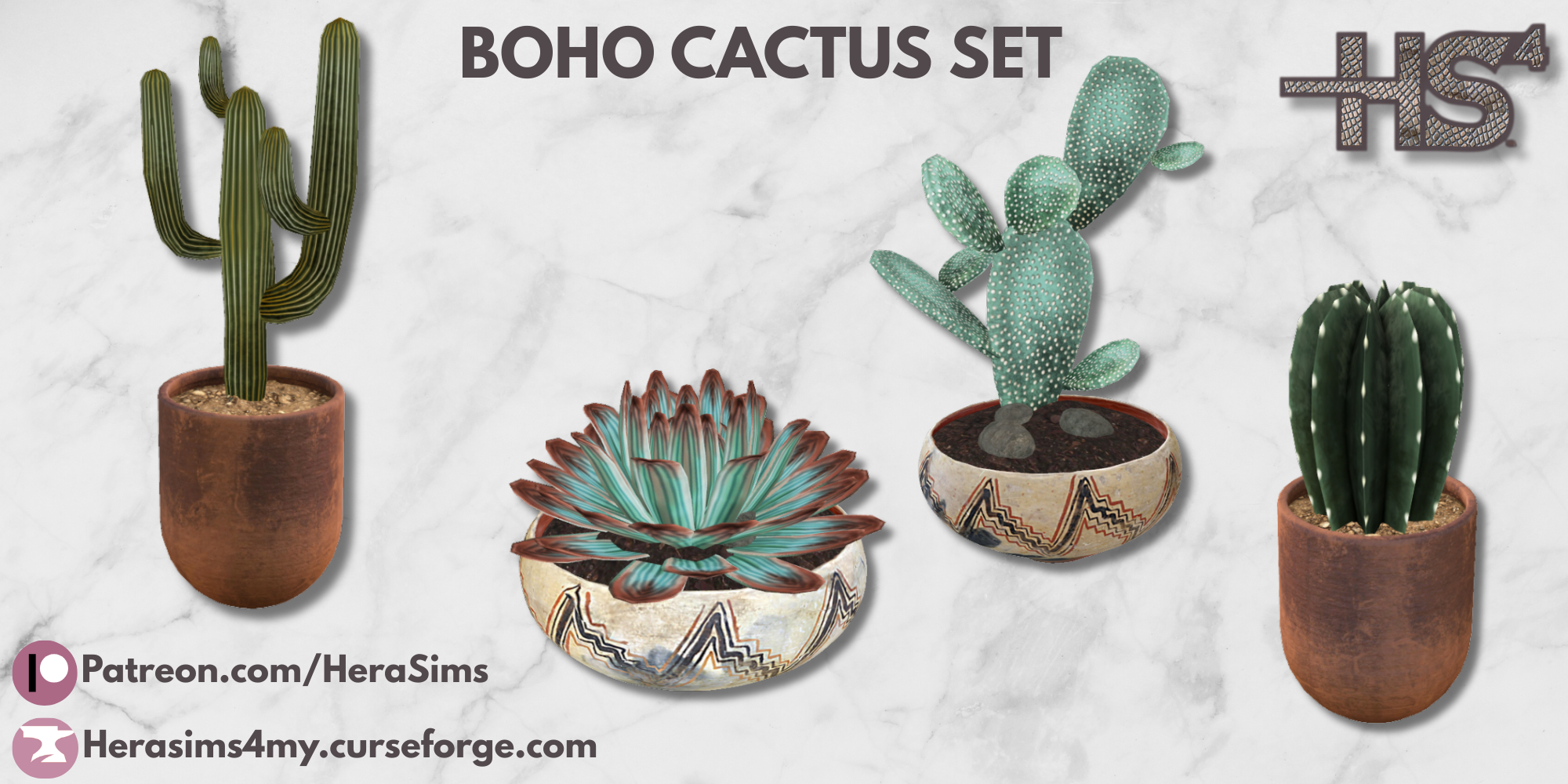 Boho cactus set mod for The Sims 4 