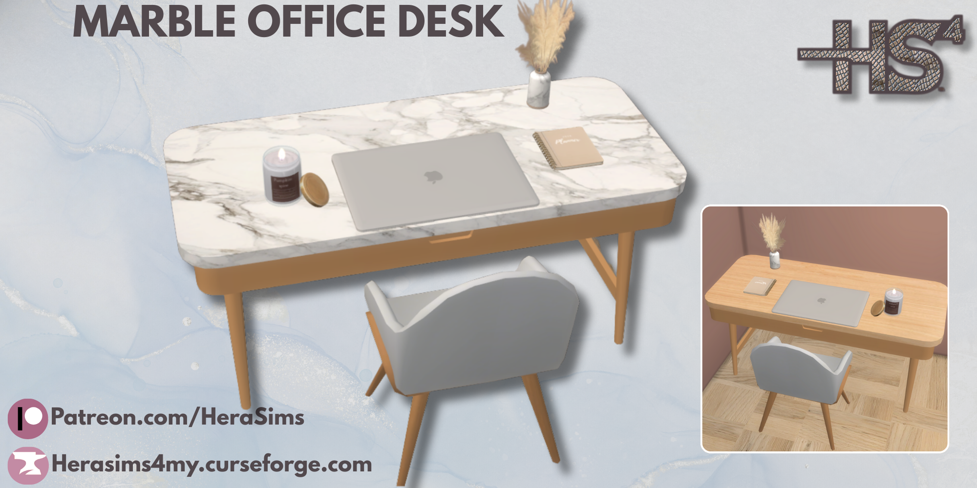 Marble office desk mod for The Sims 4 