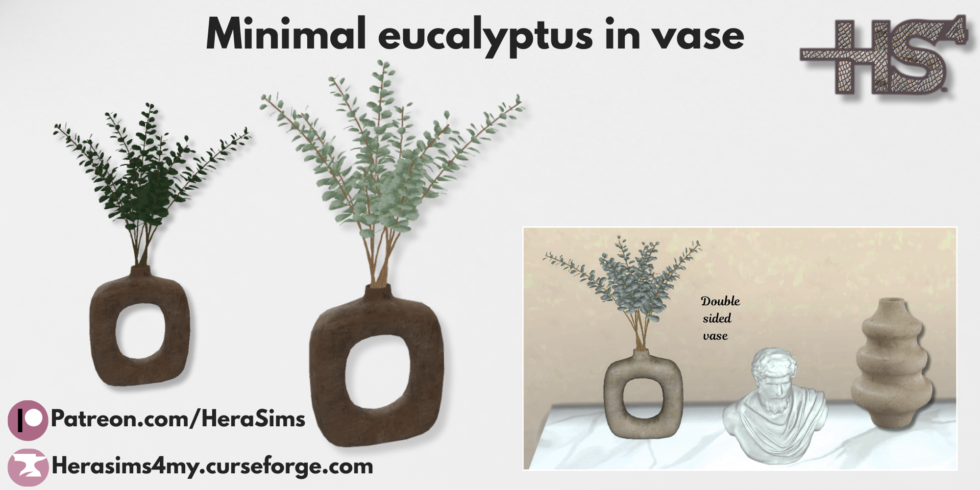 Minimal eucalyptus in vase mod for The Sims 4 