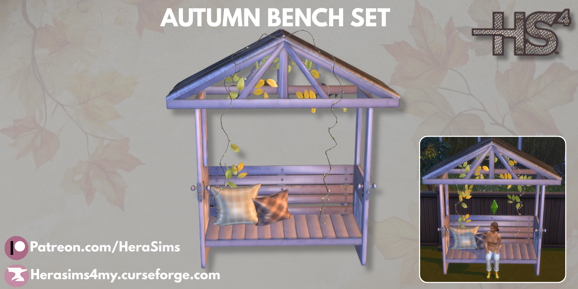 Autumn bench set mod for The Sims 4 