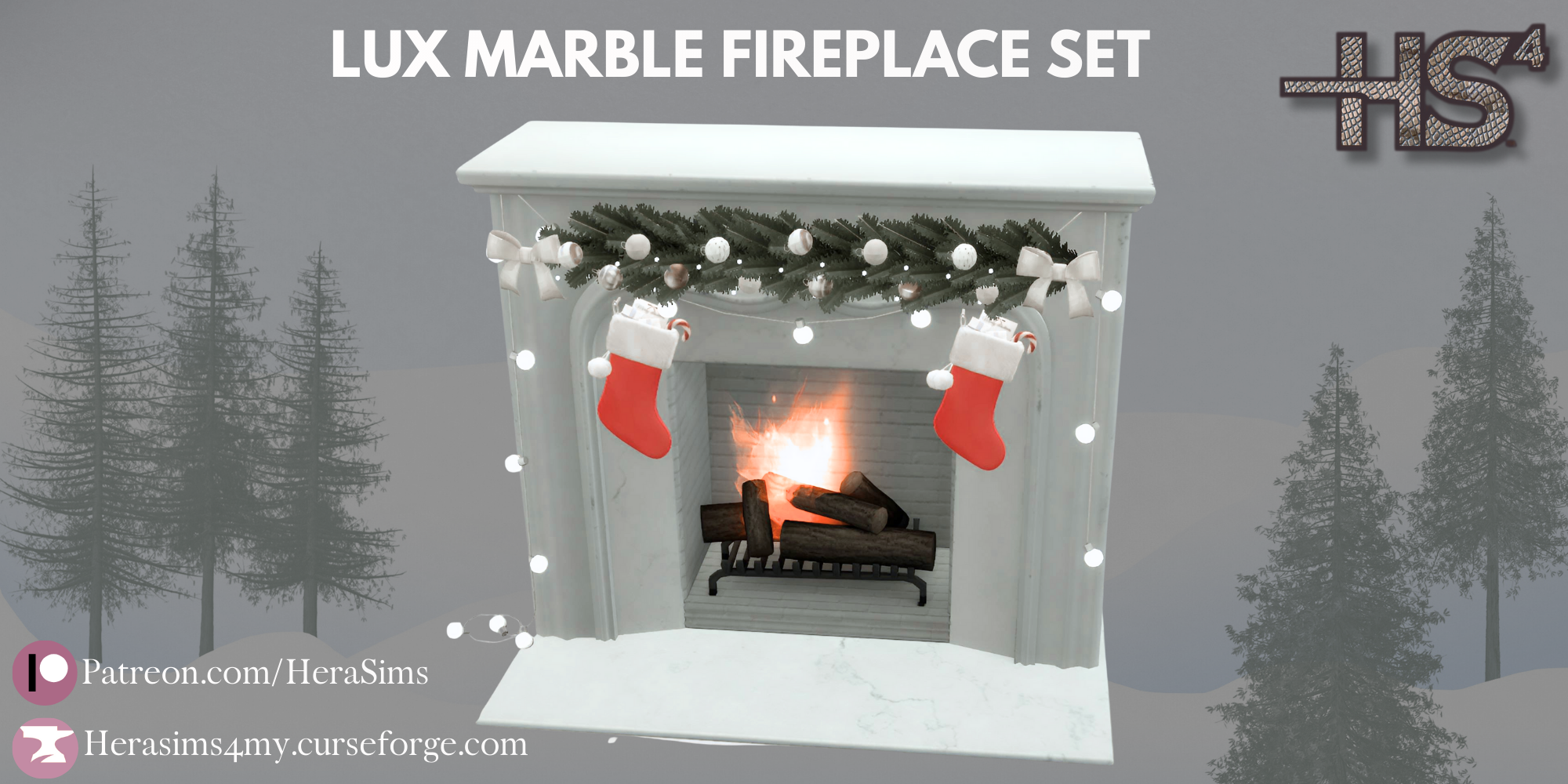 Lux marble fireplace set mod for The Sims 4 