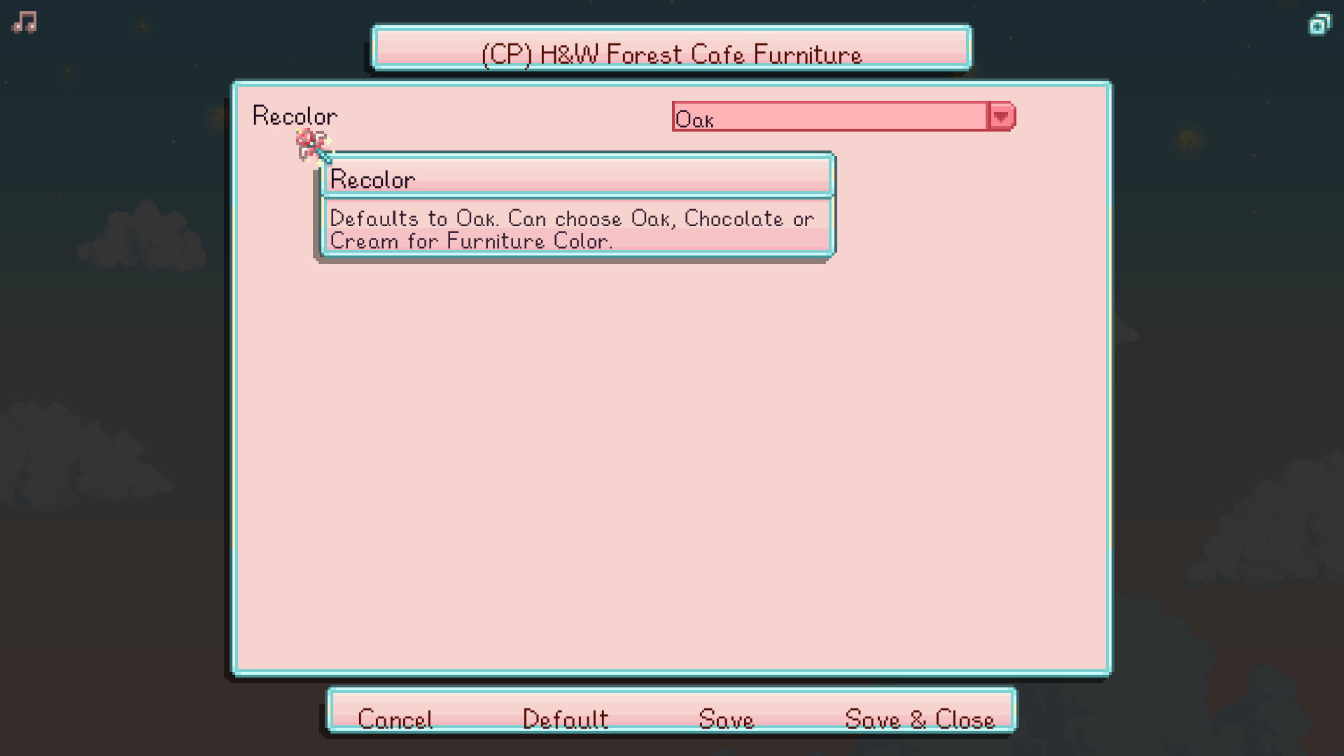 HxW Forest Cafe Furniture mod for Stardew Valley
