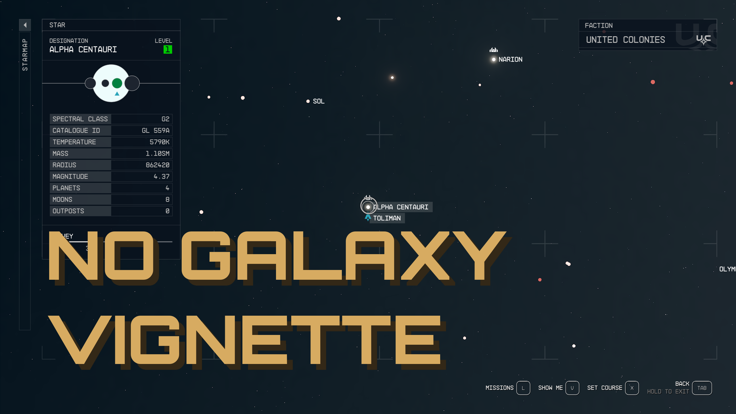 No Galaxy Map Vignette mod for Starfield
