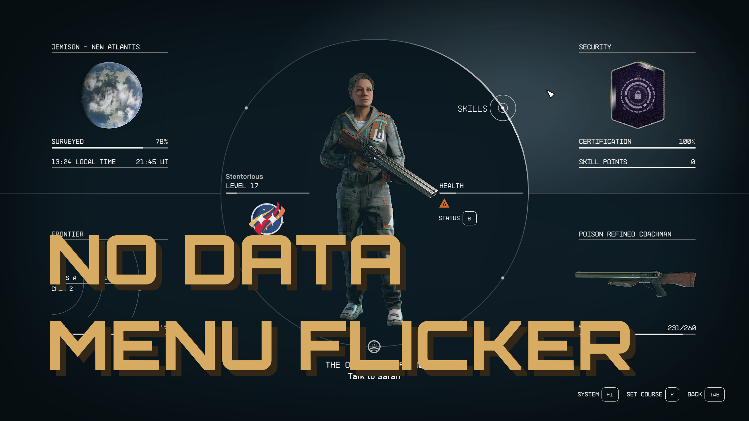 No Data Menu Flicker mod for Starfield