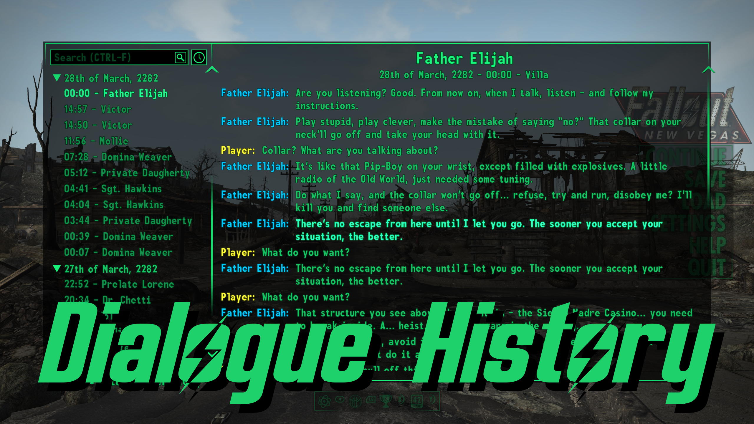 Dialogue History - ESPless mod for Fallout: New Vegas