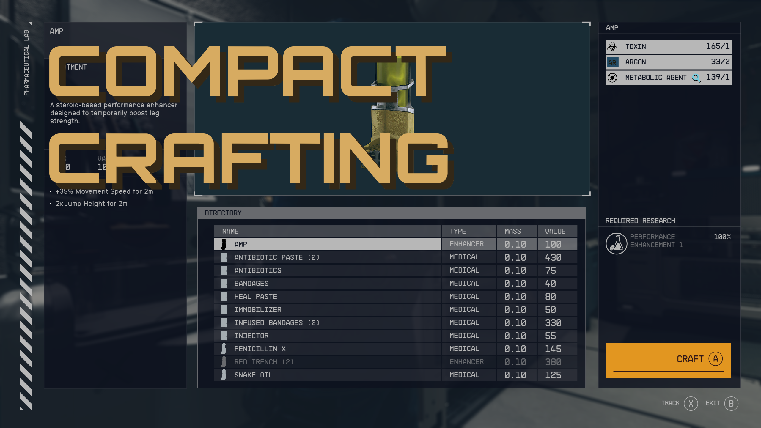 Compact Crafting UI mod for Starfield