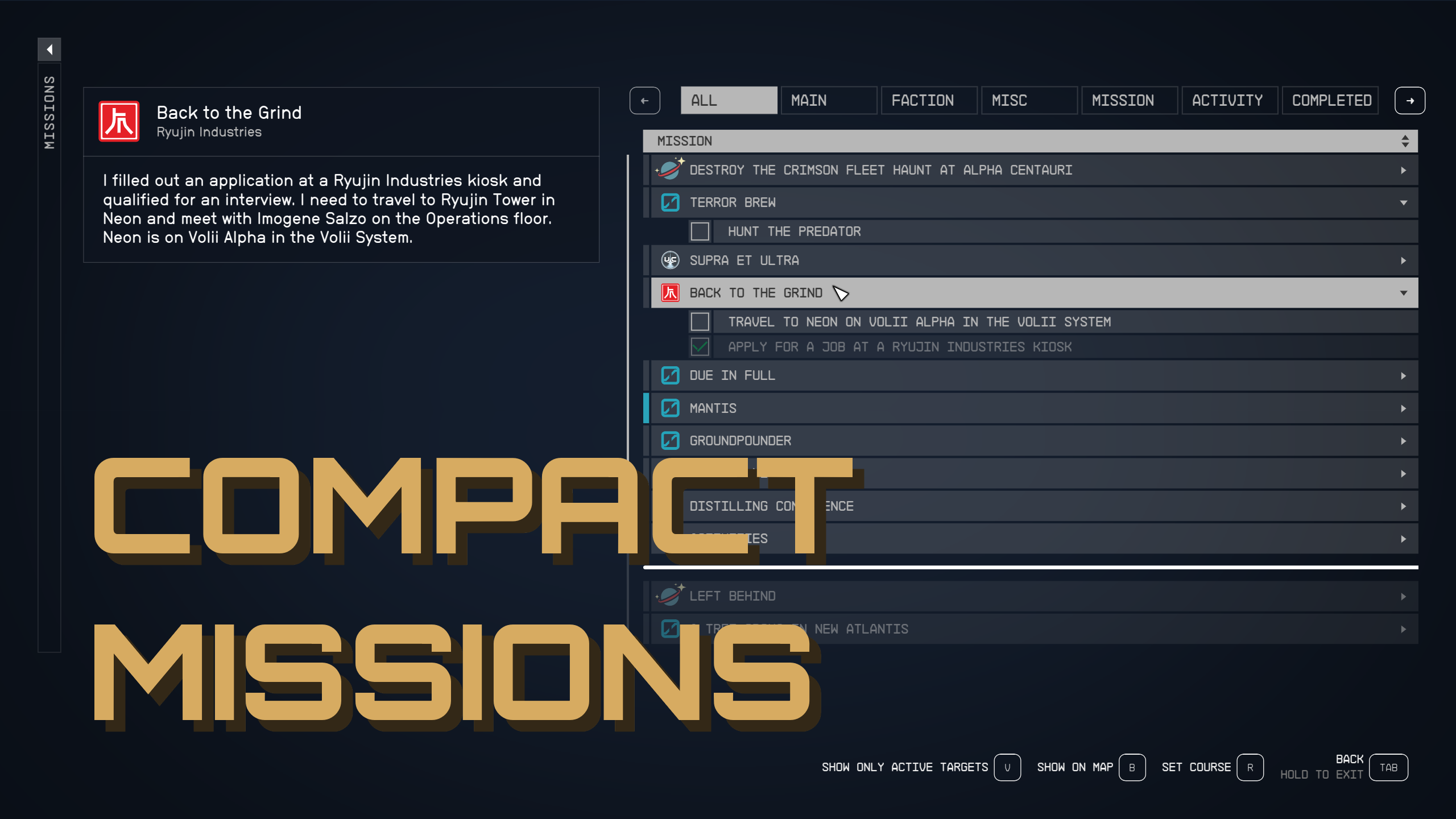 Compact Mission UI mod for Starfield