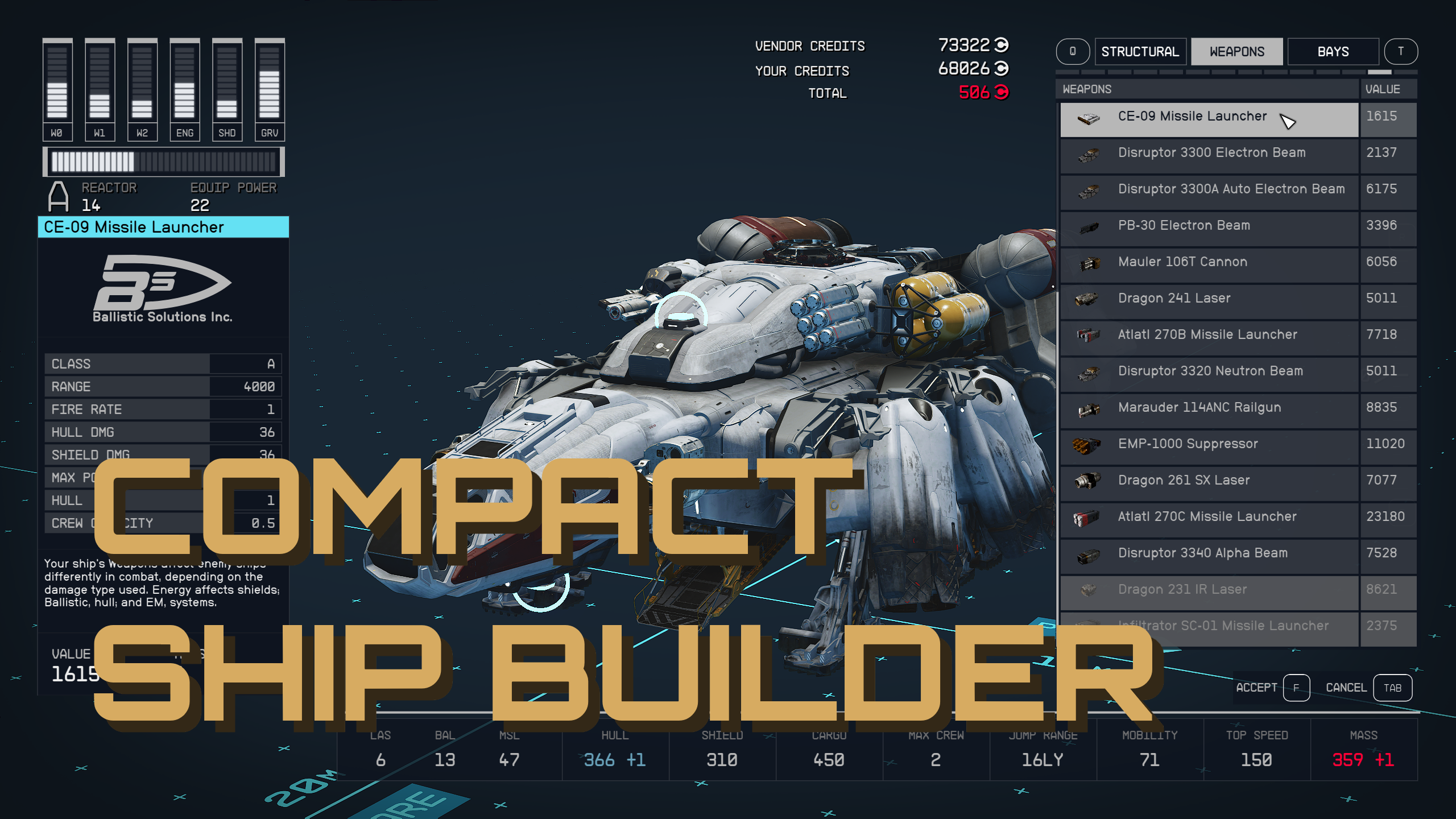 Compact Ship Builder UI mod for Starfield