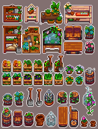 HxW Greenhouse Furniture mod for Stardew Valley