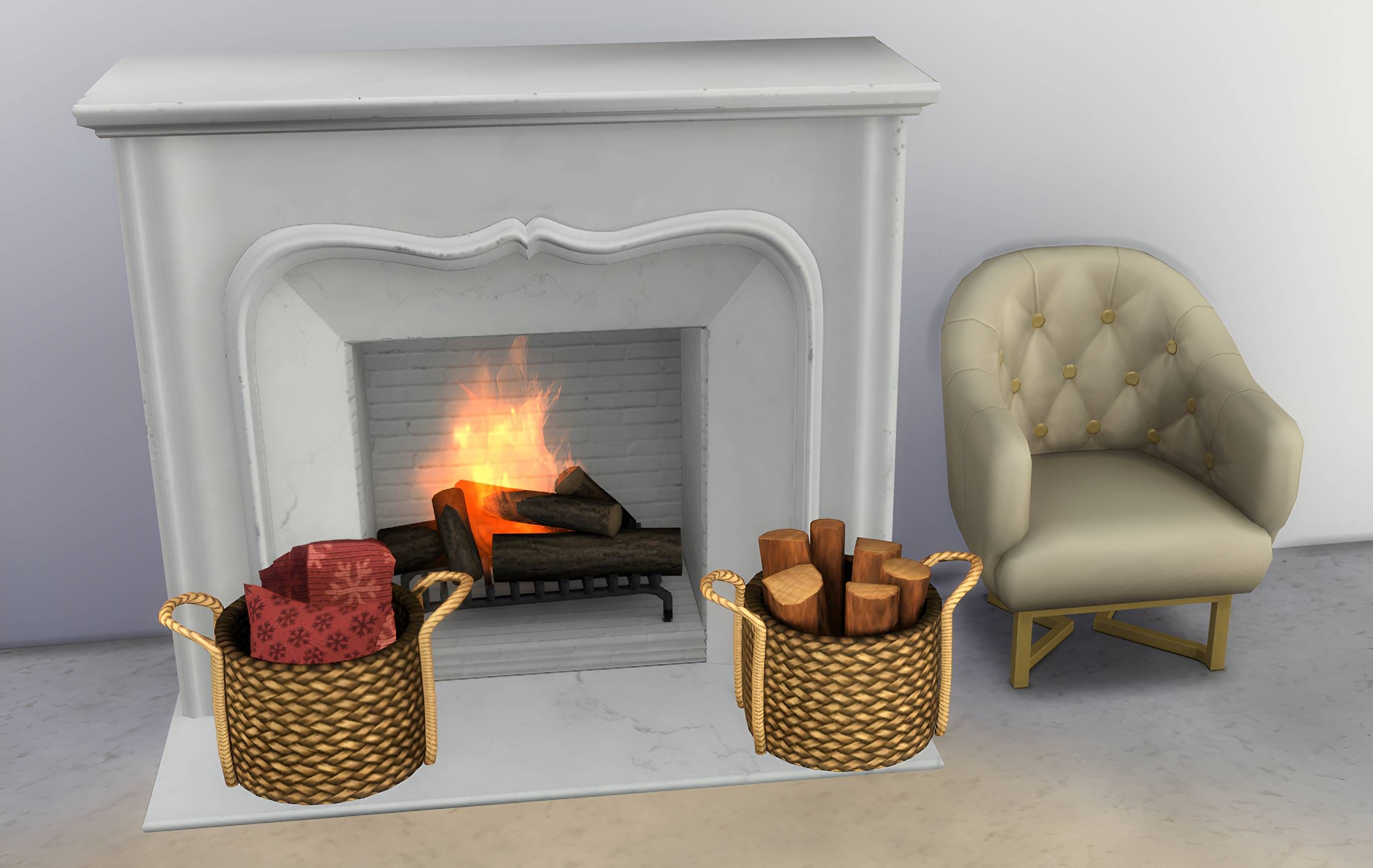 Fireplace log basket set mod for The Sims 4 