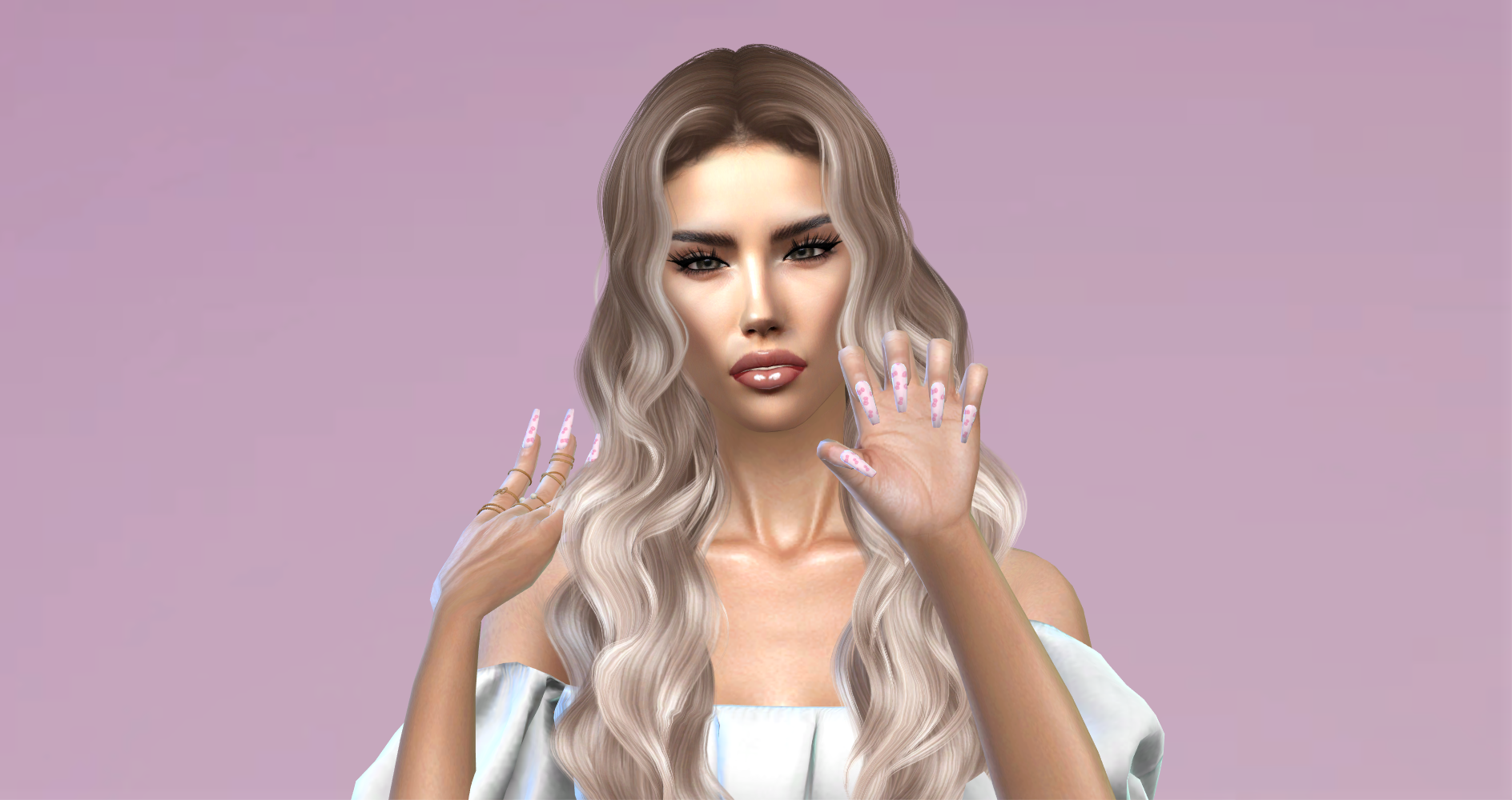 Pink ribbon long nails mod for The Sims 4 