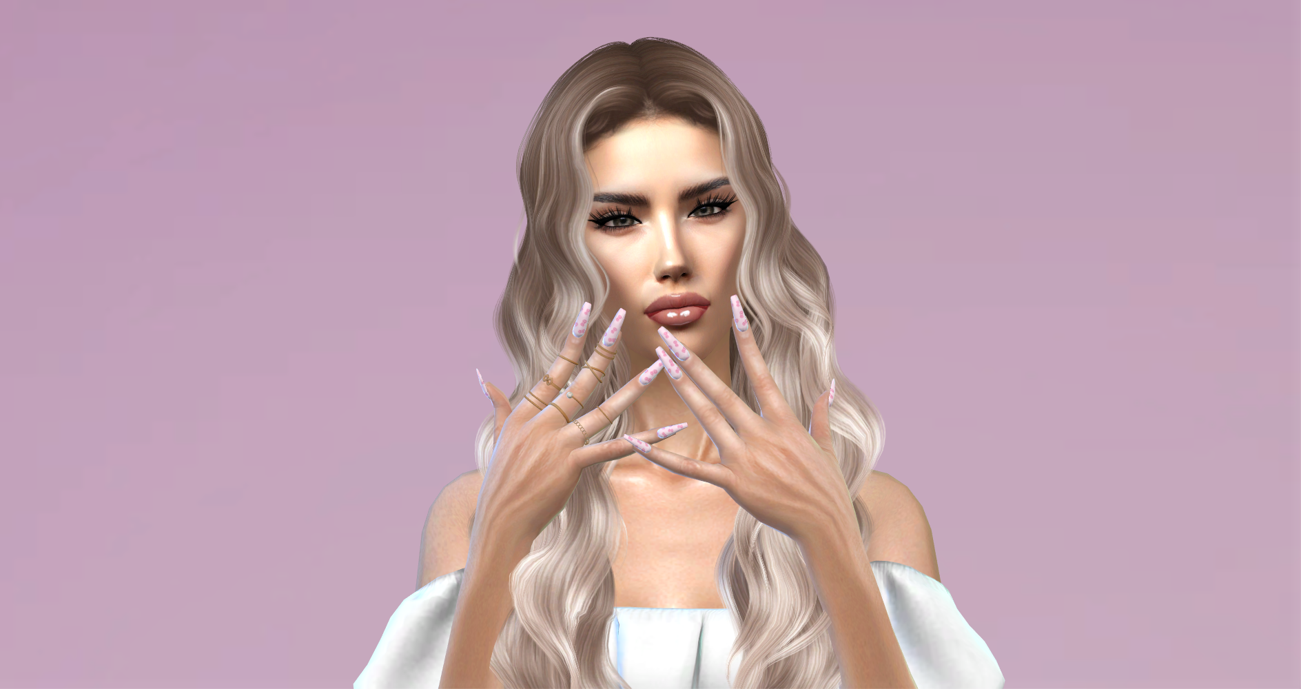 Pink ribbon long nails mod for The Sims 4 