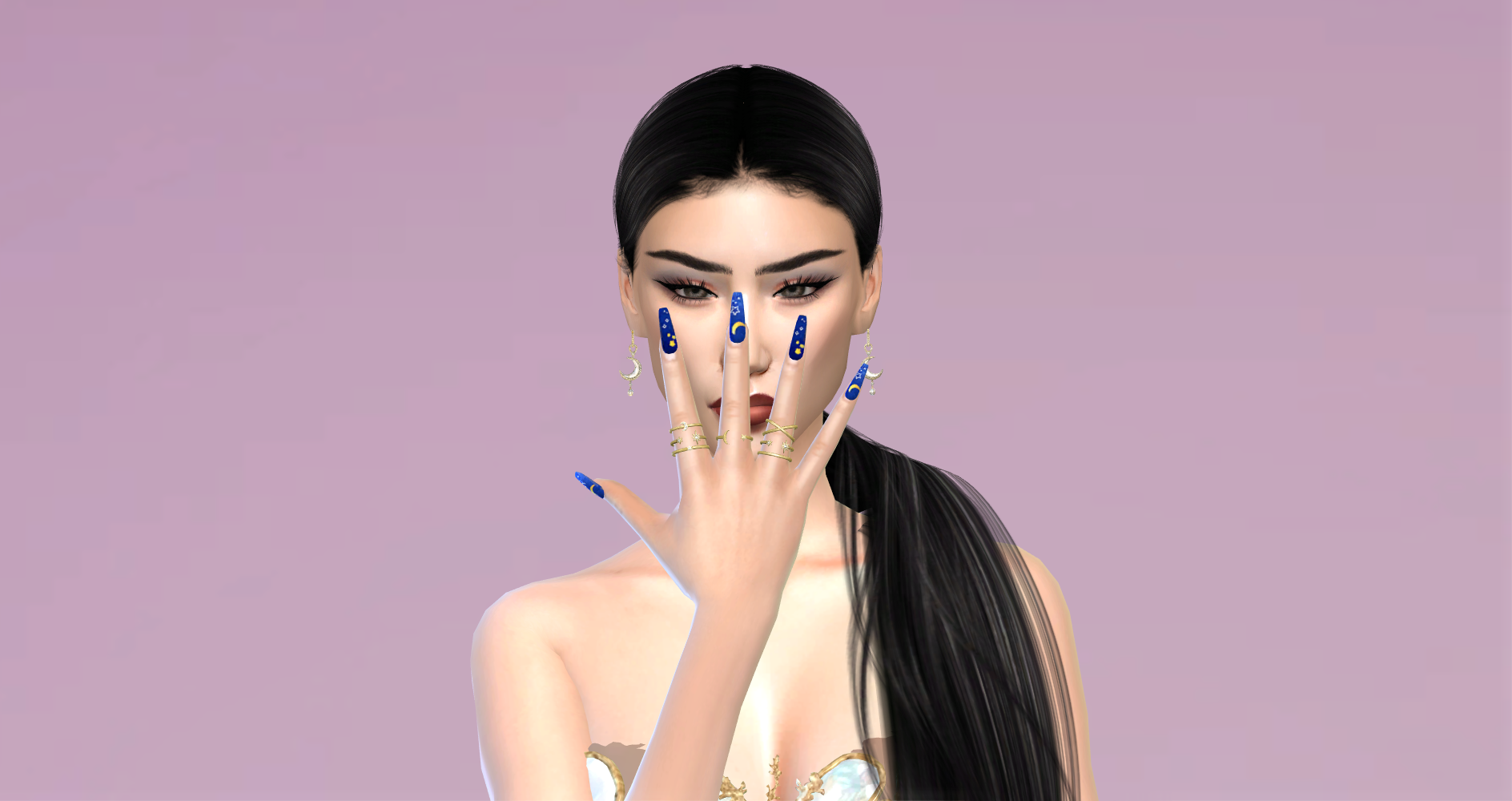 Long nails with moon & stars stickers mod for The Sims 4 