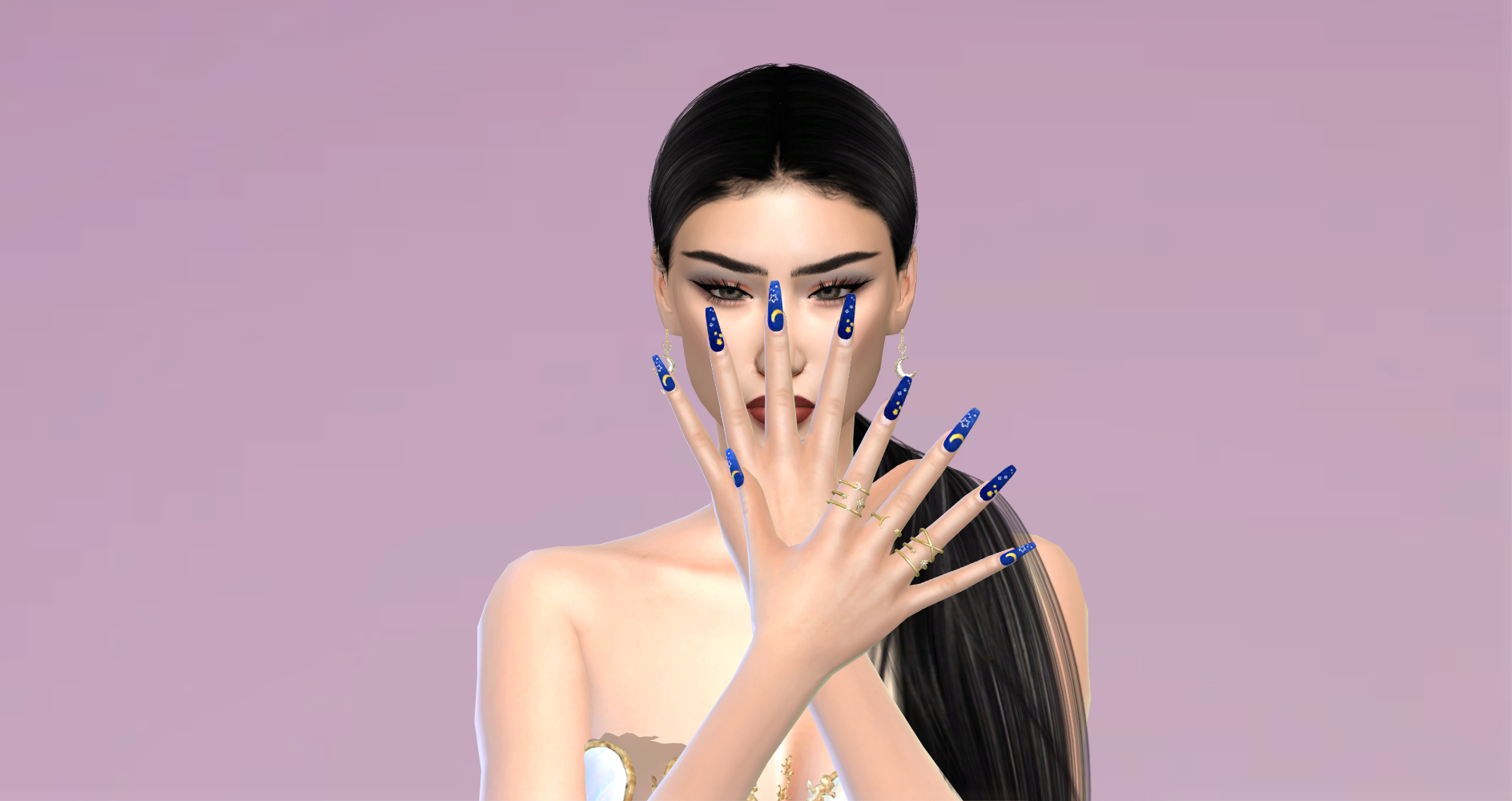 Long nails with moon & stars stickers mod for The Sims 4 