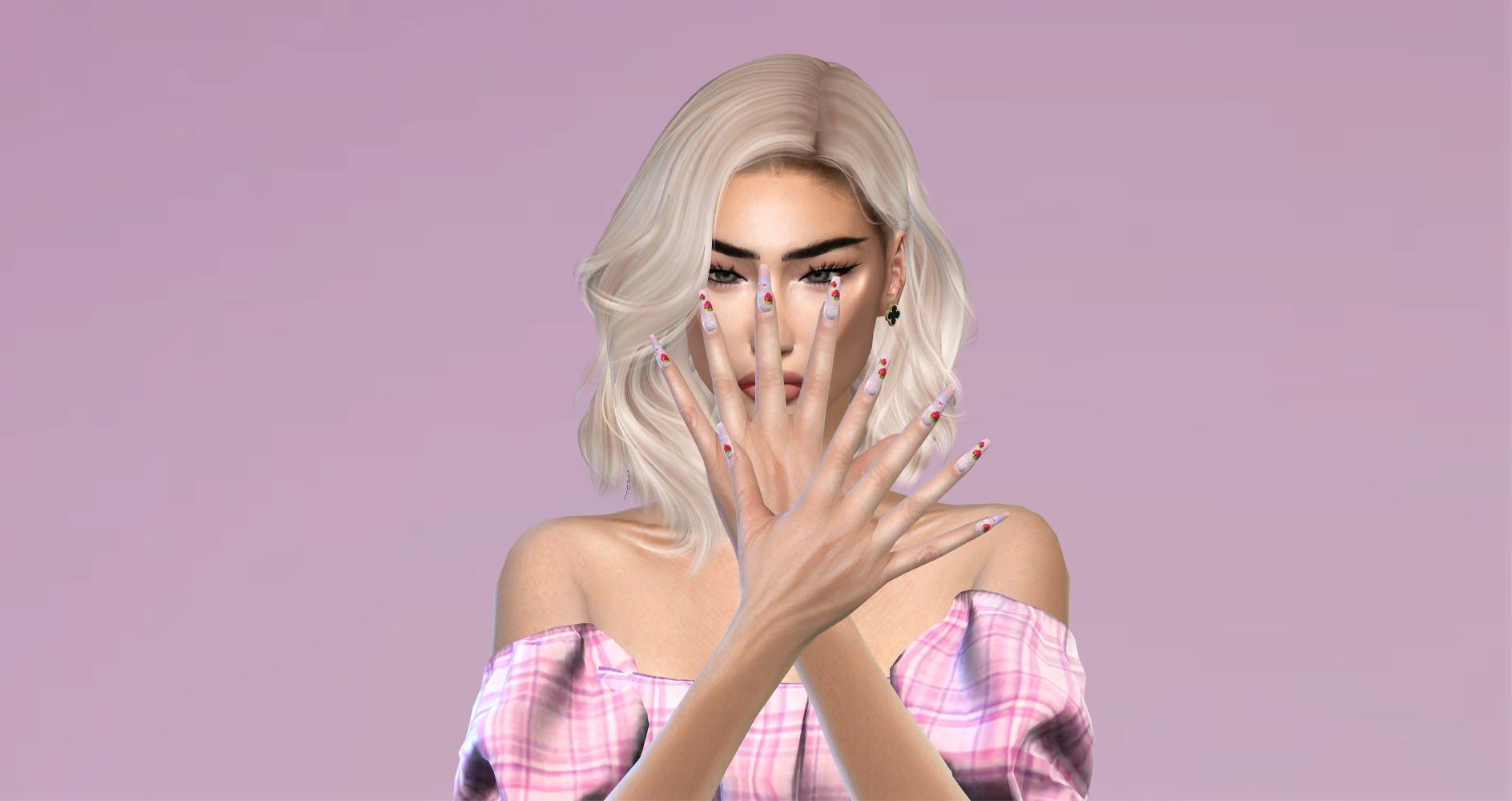 Long nails with strawberry & bunny stickers mod for The Sims 4 