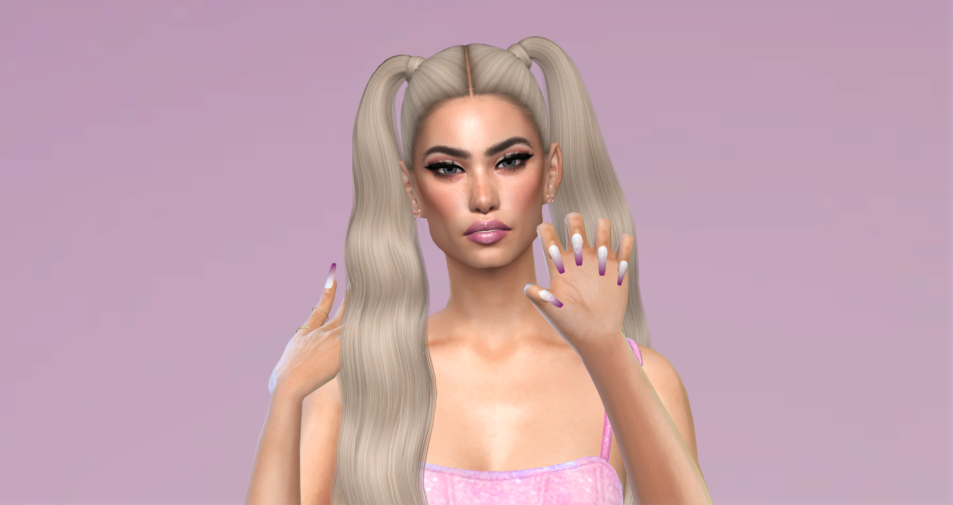 Pink heart long nails mod for The Sims 4 
