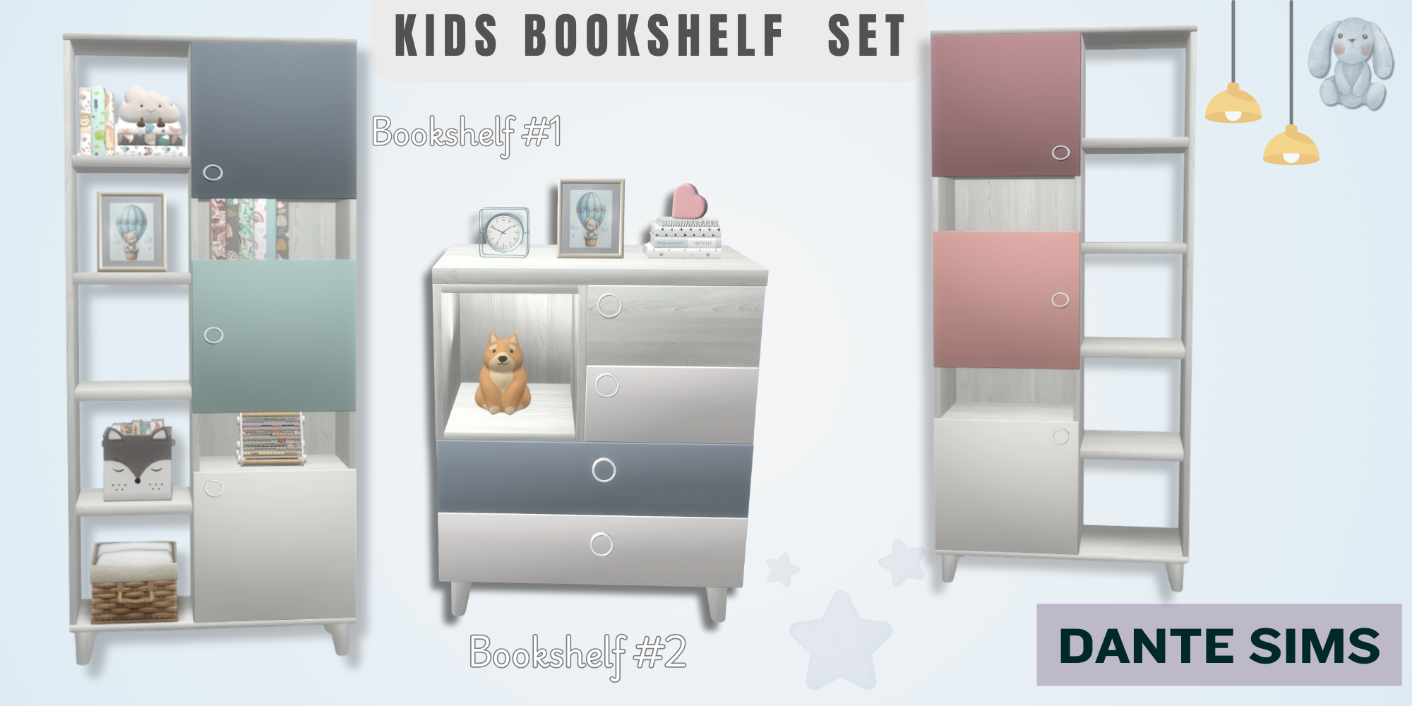 Kids bookshelf set mod for The Sims 4 