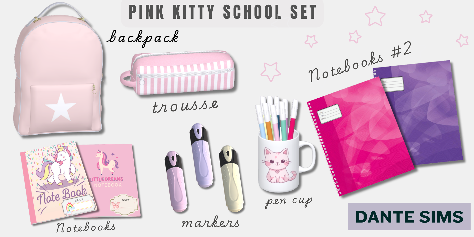 Pink kitty school set mod for The Sims 4 