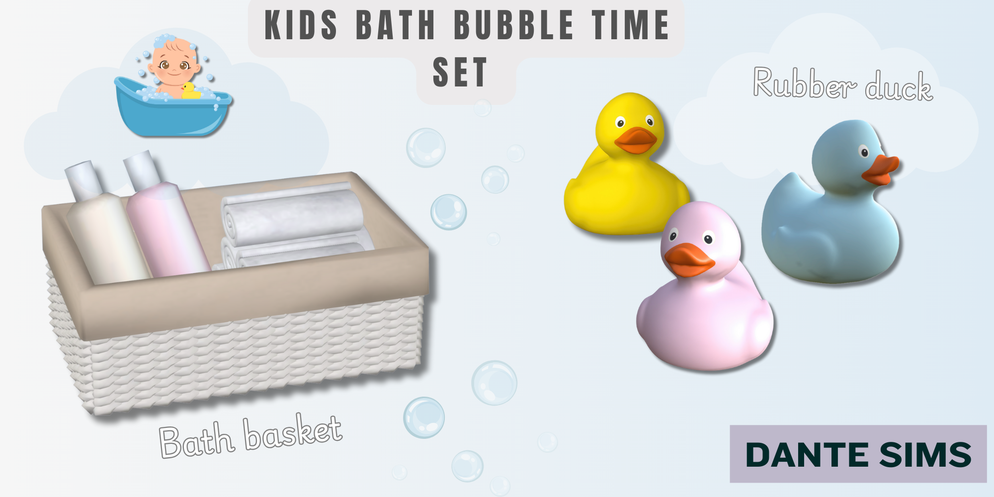 Kids bath bubble time set mod for The Sims 4 