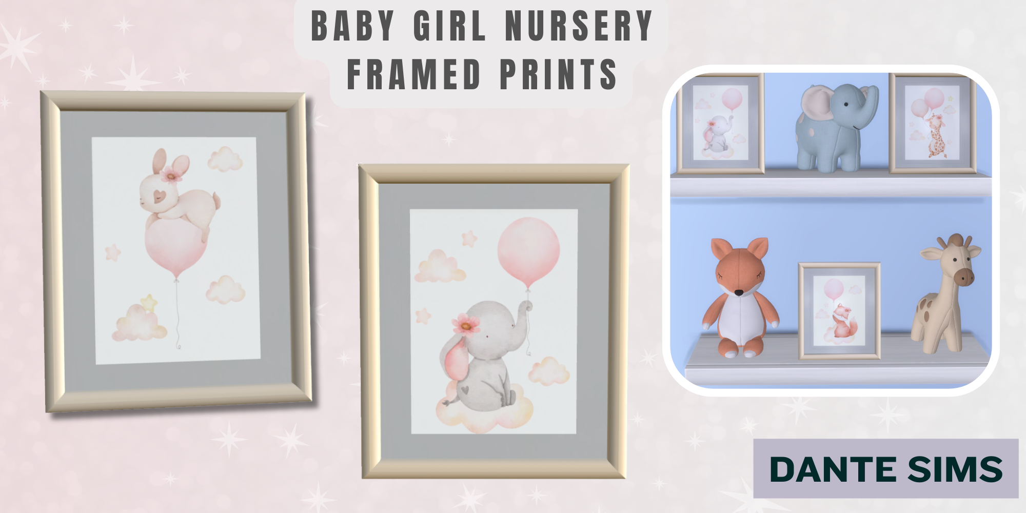 Baby girl nursery framed prints mod for The Sims 4 