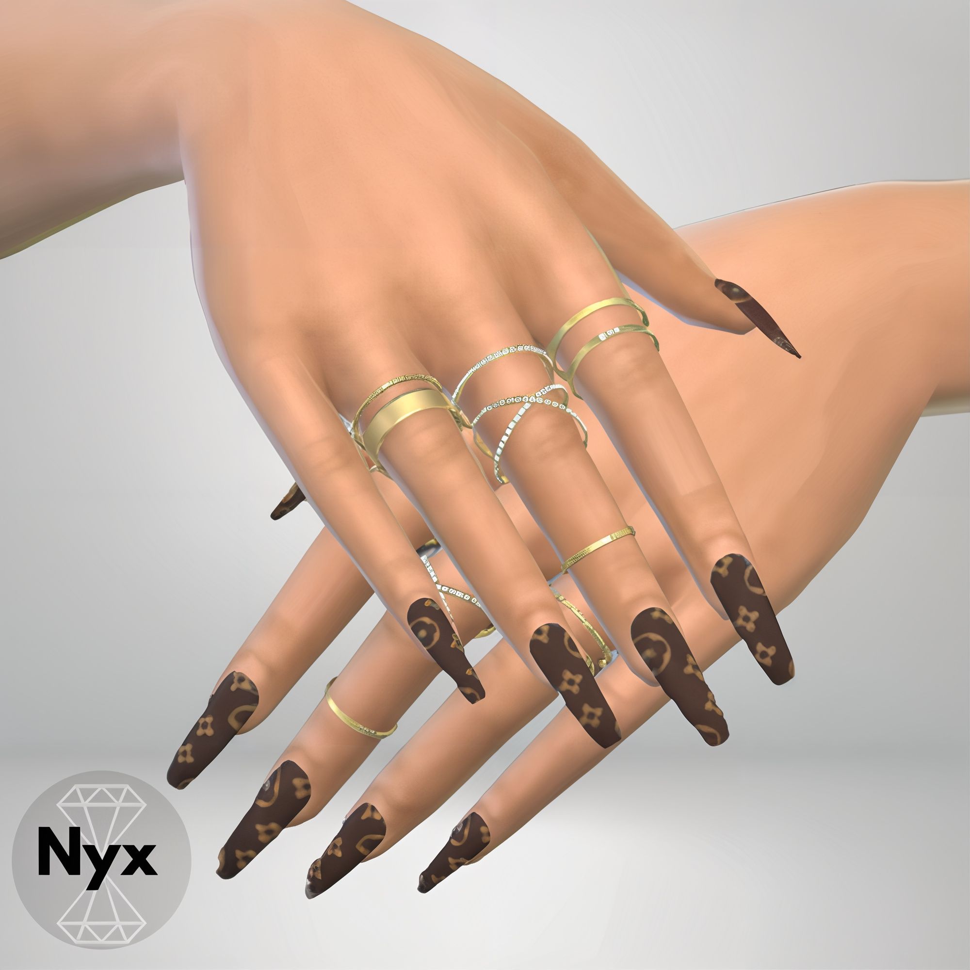 Louis Vuitton Floral long nails mod for The Sims 4 