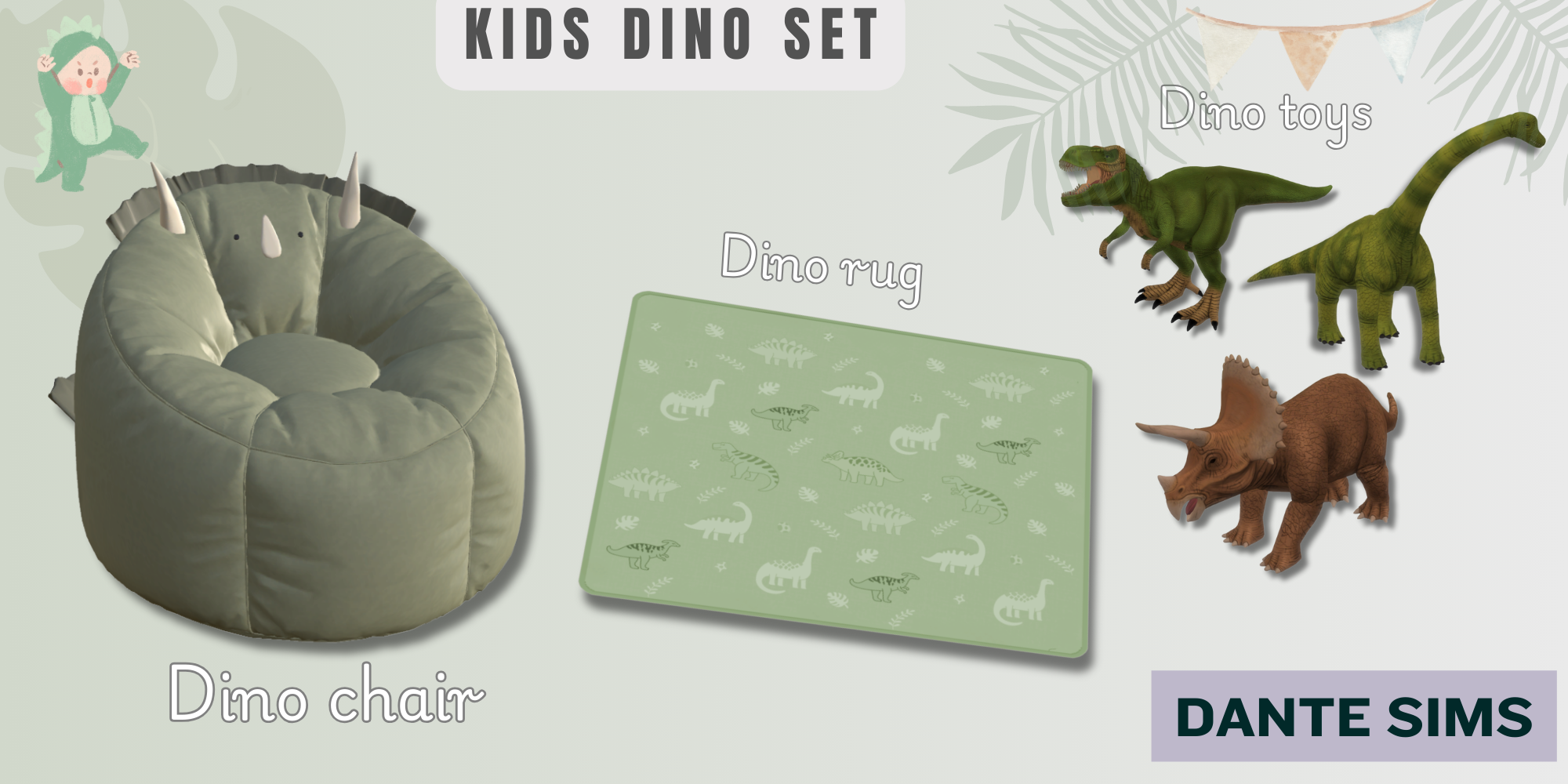 Kids Dino set mod for The Sims 4 