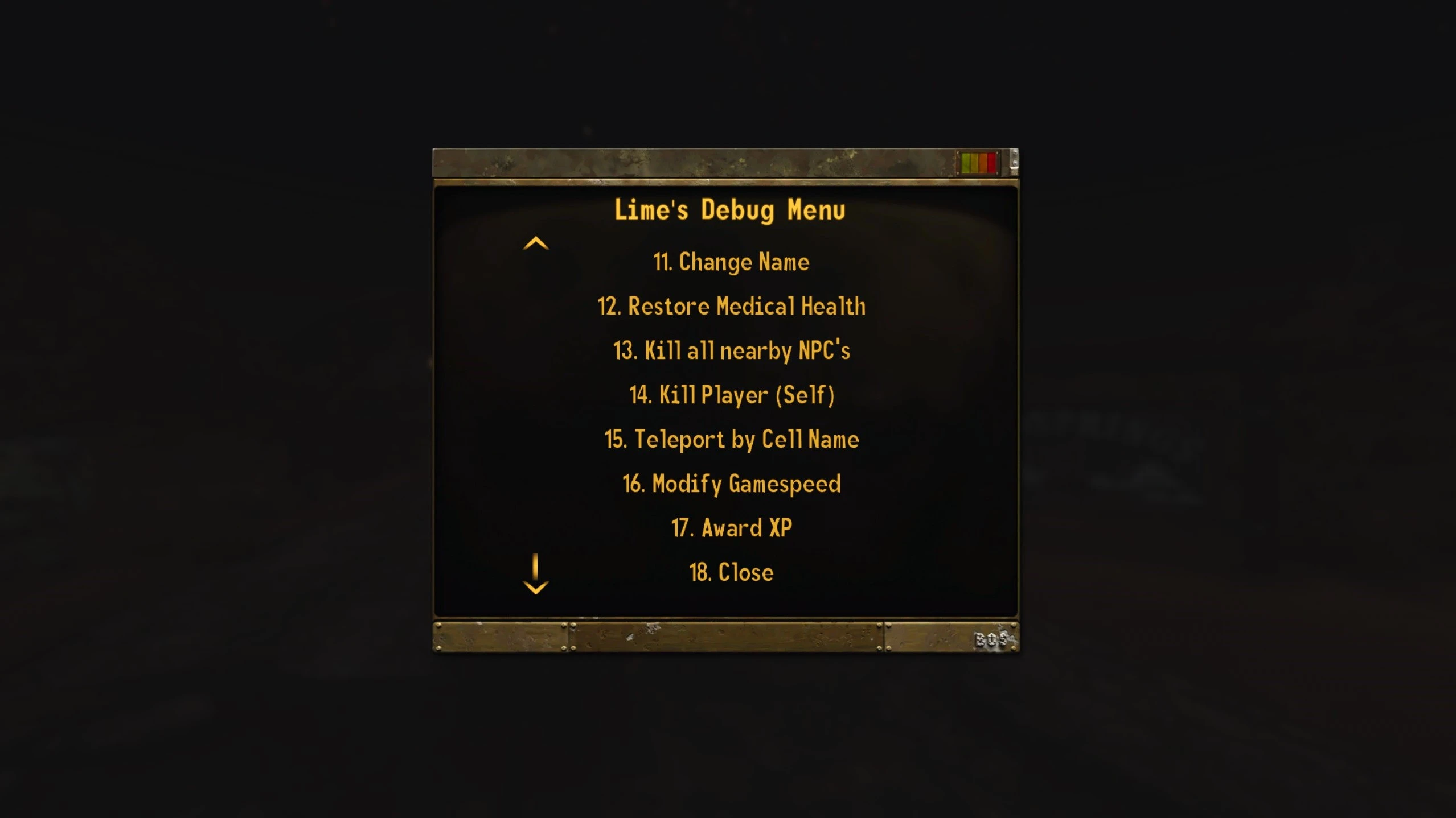 Lime's Debug Tool mod for Fallout: New Vegas